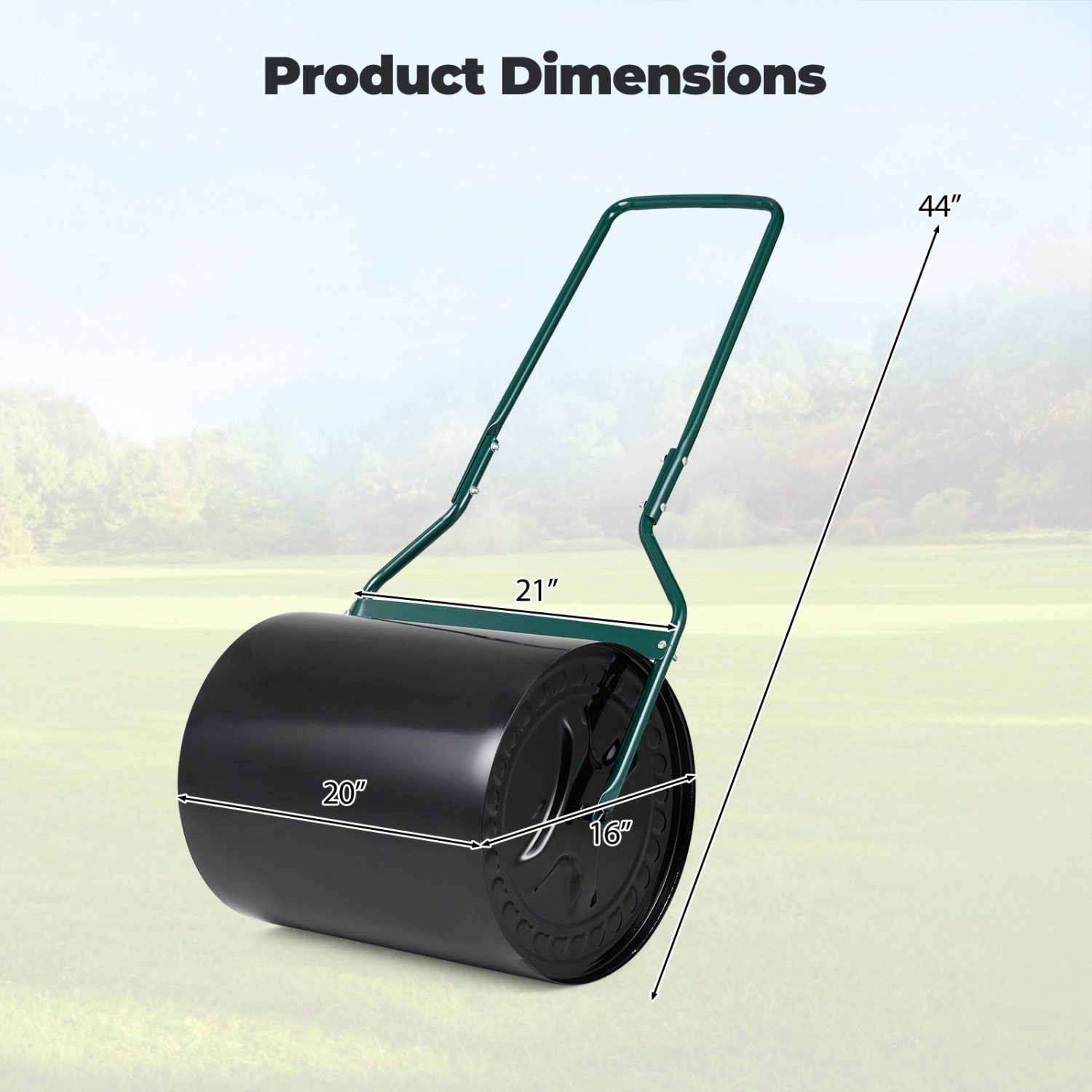 LJG Lawn Roller 16 Gallon Water/Sand Filled Garden Drum Roller with Leak-Proof Inlet