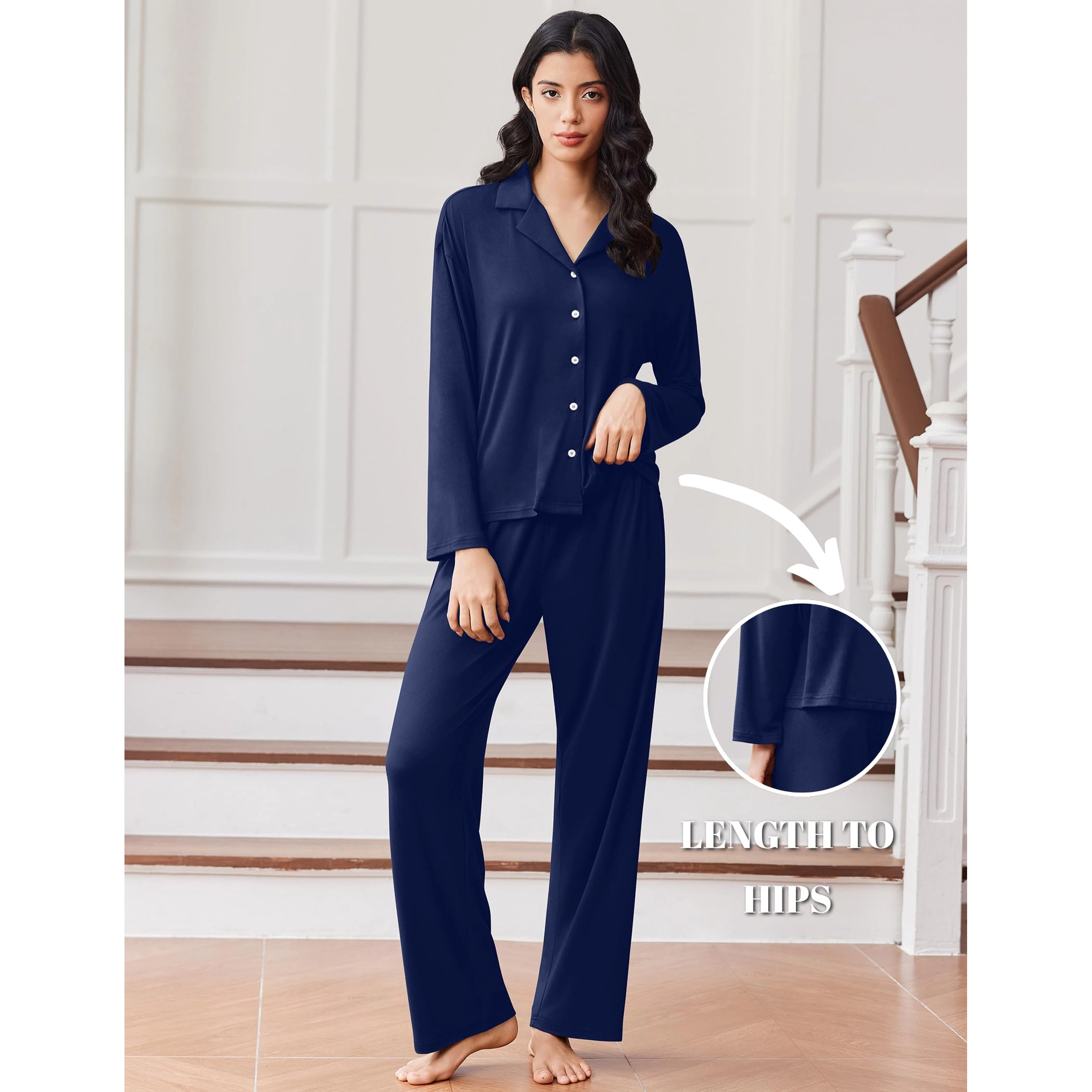 Ekouaer Womens Pajamas Set Long Sleeve Sleepwear Button Down Pajamas Two Piece with Long Pants