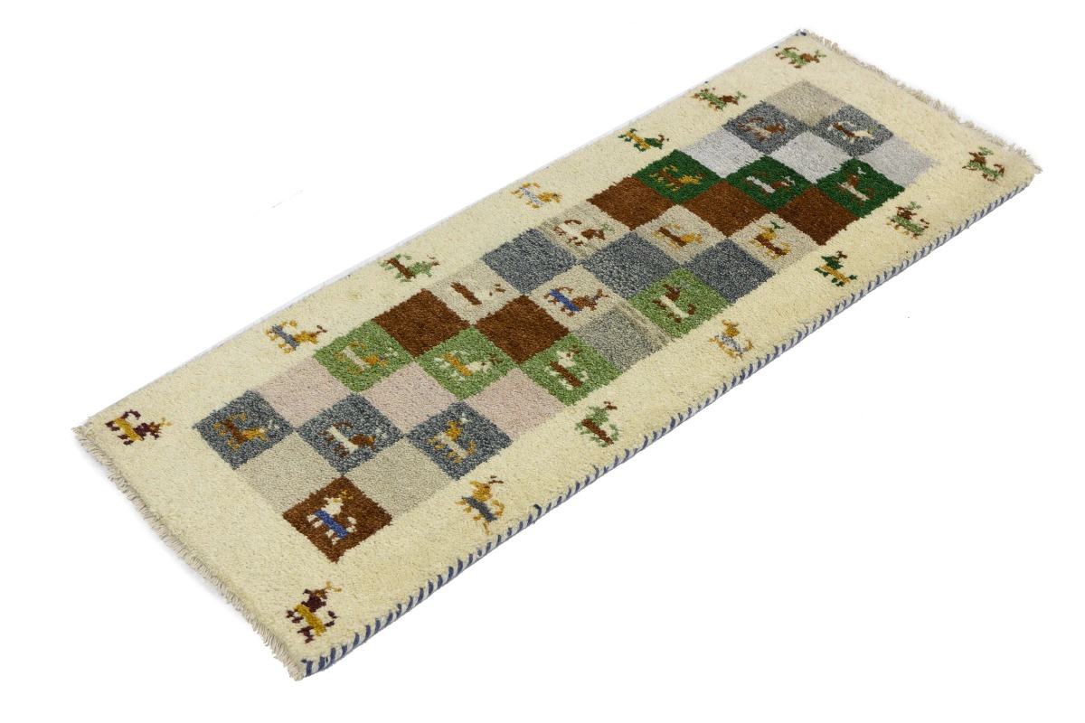 Magic Rugs 1'4 x 3'9 Handmade Indo-Gabbeh Checkered Oriental Wool Rug