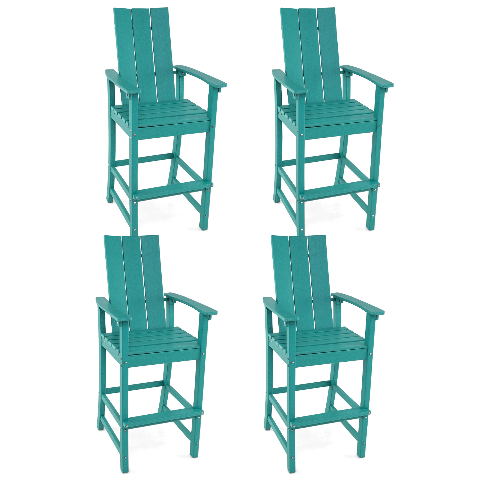 SUGIFT Turquoise HDPE Adirondack Outdoor Bar Stool, 30-in Seat, Footrest and Wide Armrests