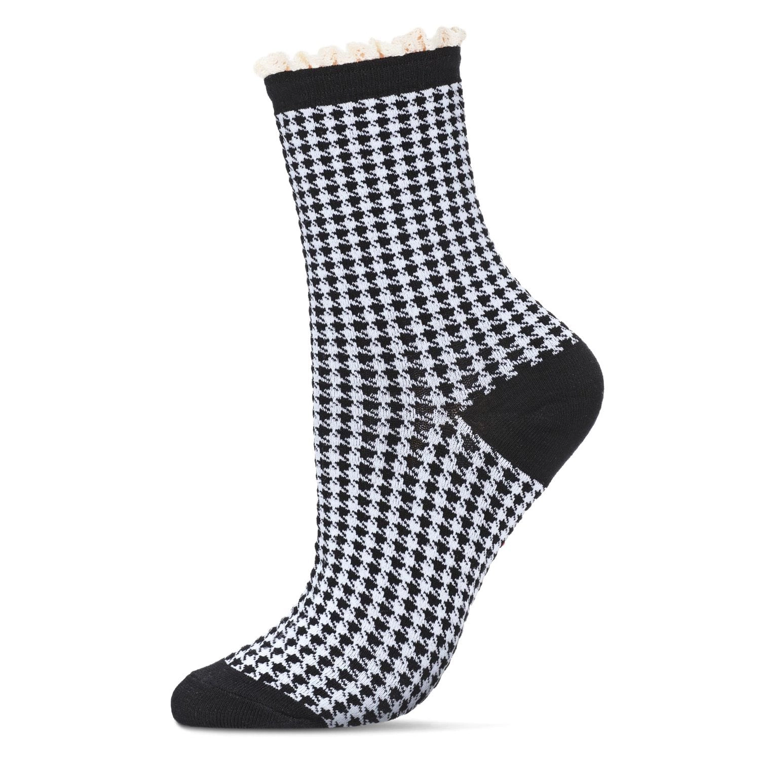 MeMoi Women's Houndstooth Lace Cuff Crew Socks