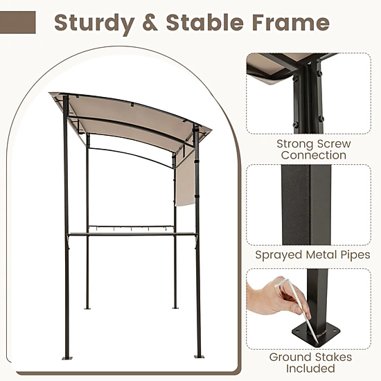 SUGIFT Outdoor BBQ Gazebo Canopy with Sidewall Metal Shelves Hooks and Bottle Openers 7.8 x 4.4 x 6.9 in Brown