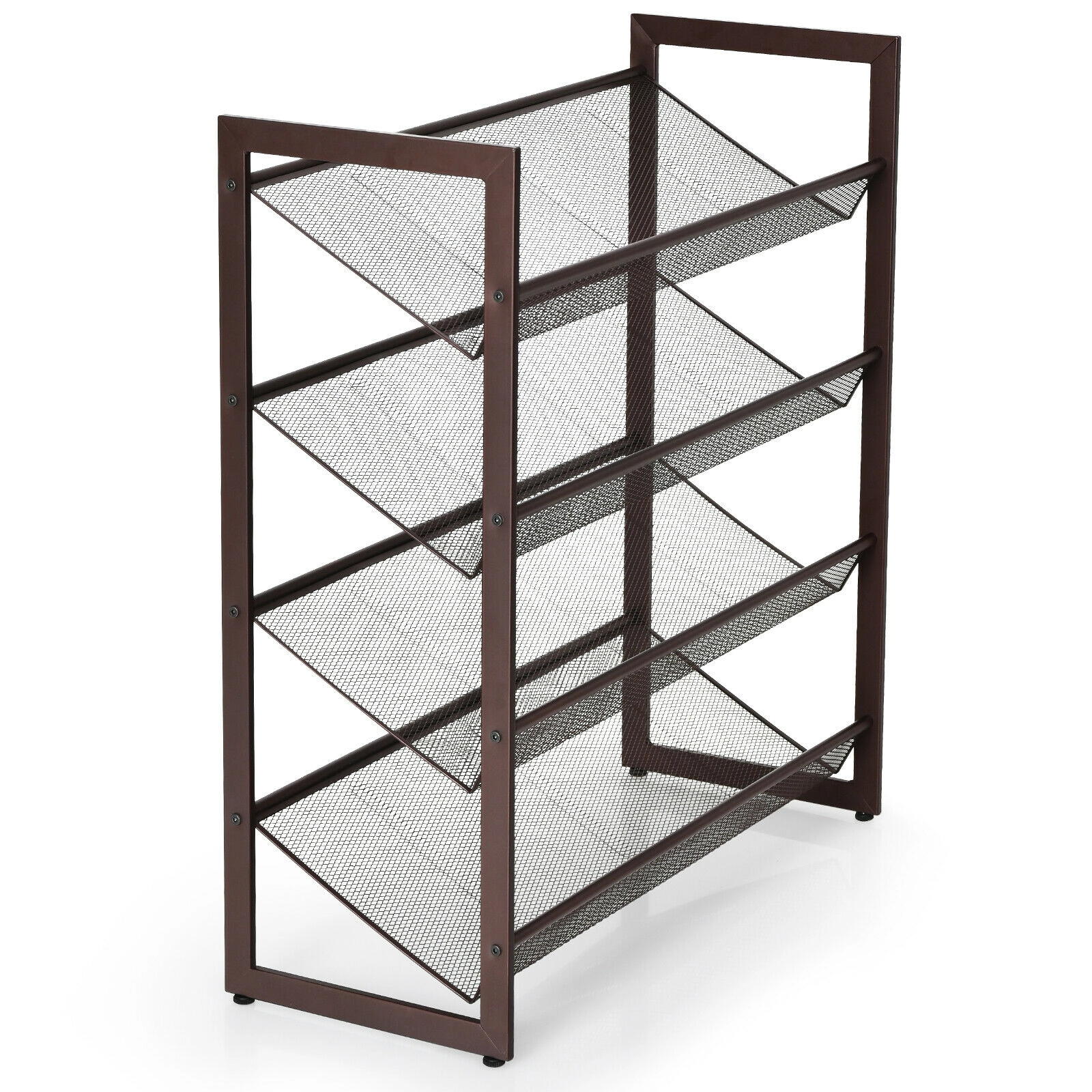 SUGIFT 4-Tier Brown 29-in Steel Metal Shoe Rack with Flat or Slanted Mesh Shelves for Closet and Entry