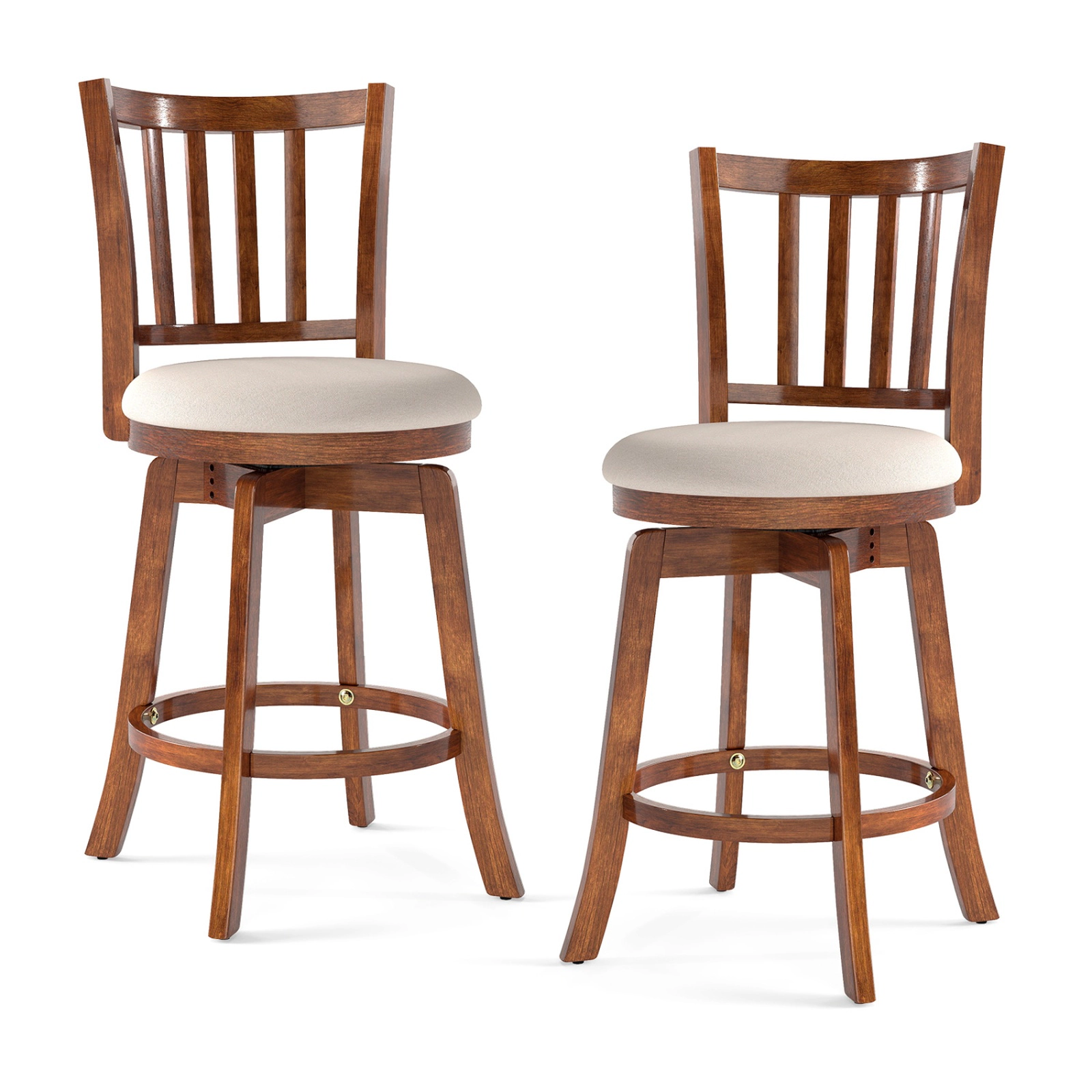 SUGIFT 360° Rotating Counter Height Chairs Set of 2 with Upholstered Seat and Backrest 350-lb Capacity Driftwood +Sand