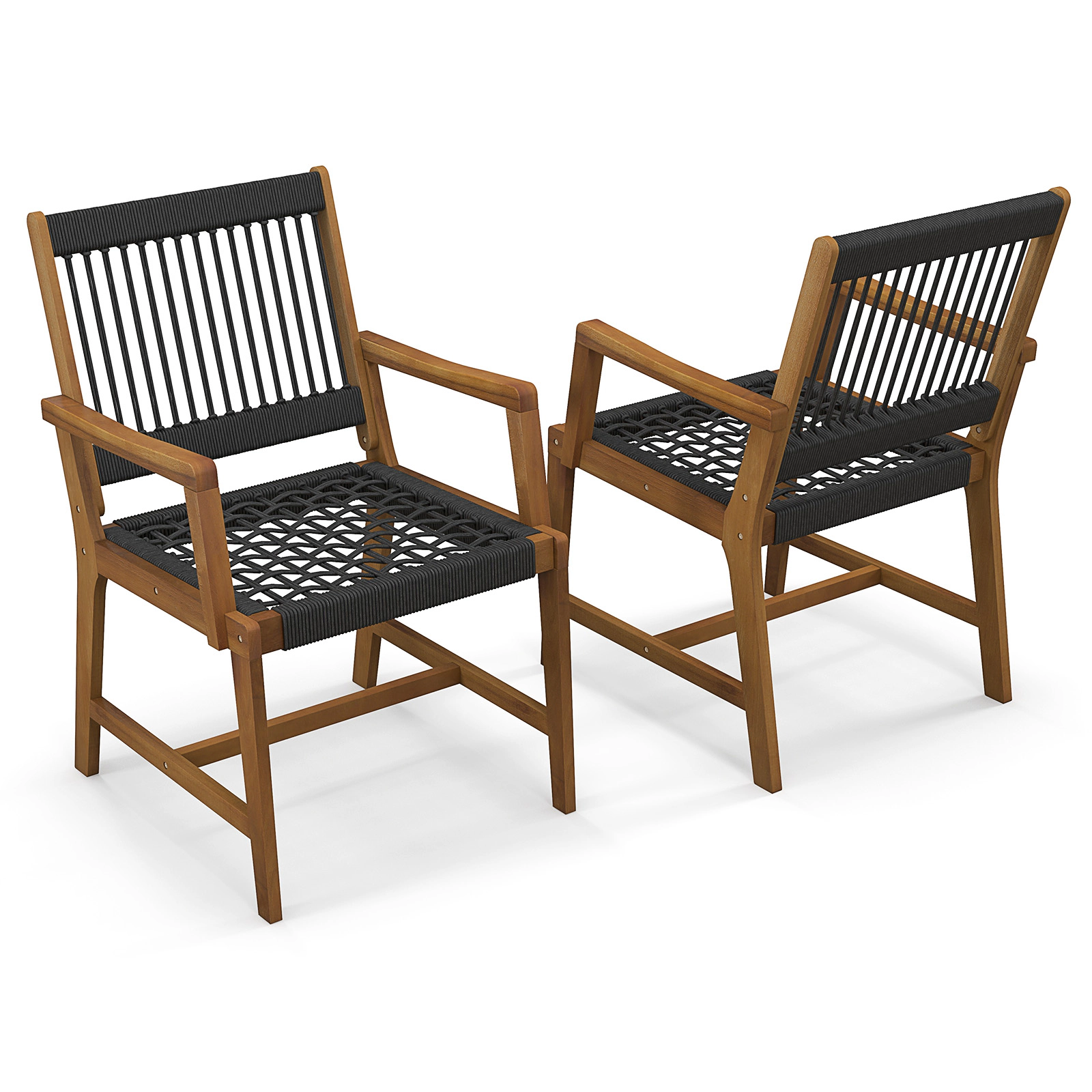 LJG Set of 2 Patio Acacia Wood Dining Chairs with Armrests for Lawn Yard