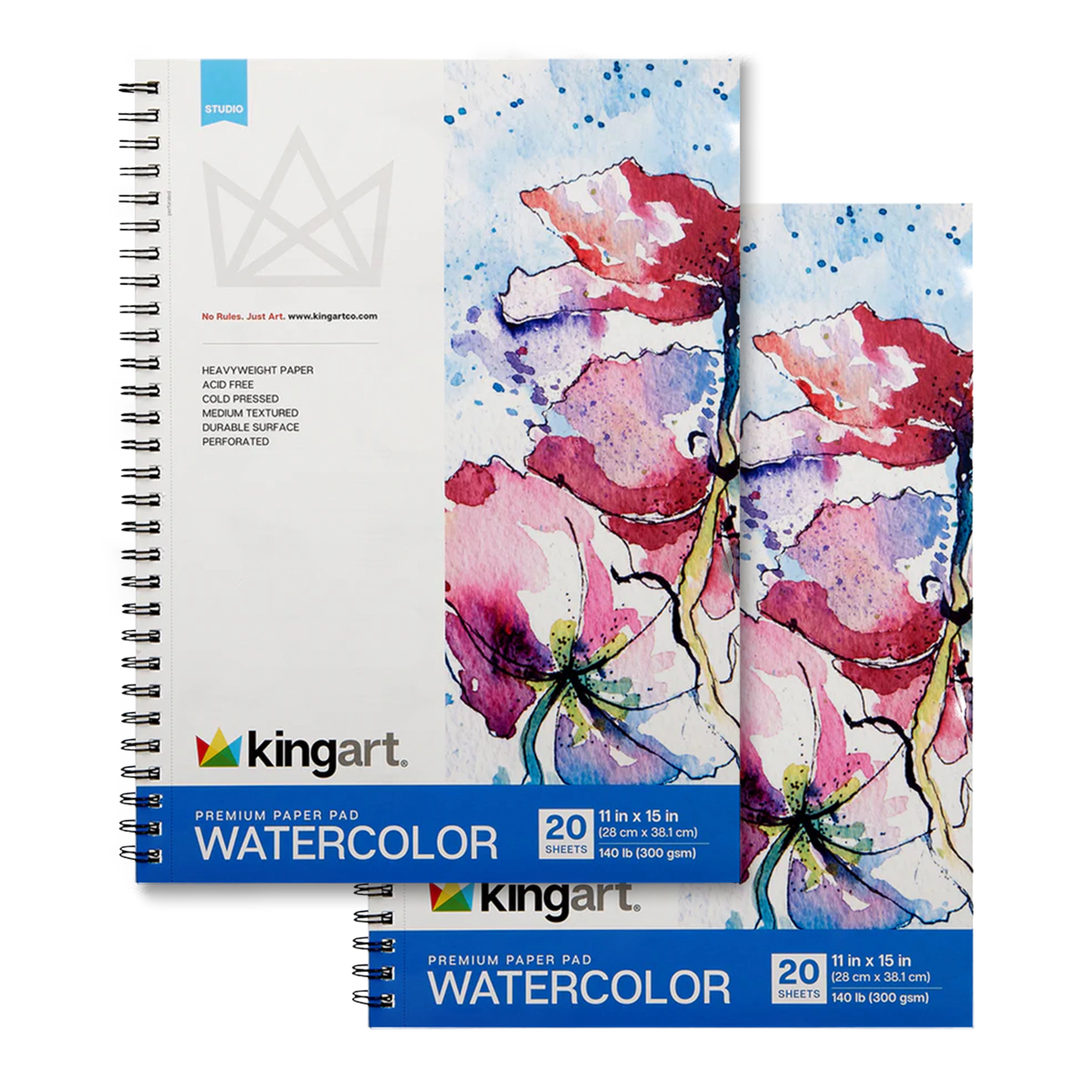 KINGART Watercolor Paper Pad 11" x 15" - 2 Pack, 20 Sheets Each