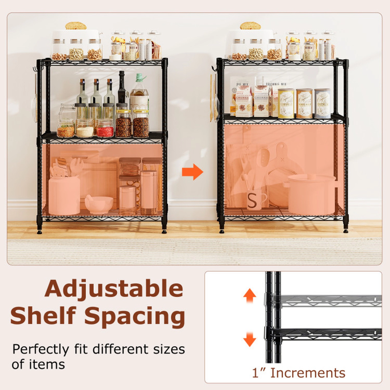 SUGIFT Set of 2 3-Tier V-Shaped Wire Rack Metal Storage Shelving 23.5-in x 13.5-in x 31-in 450-lb Capacity Black