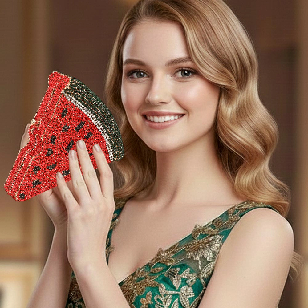 Fashnzfab Crystal Rhinestone Embellished Watermelon Slice Evening Clutch Shoulder Bag