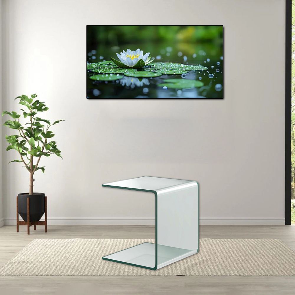 Hivvago Waterfall Design Tempered Glass End Table 18 Inch with Non-Slip Pads
