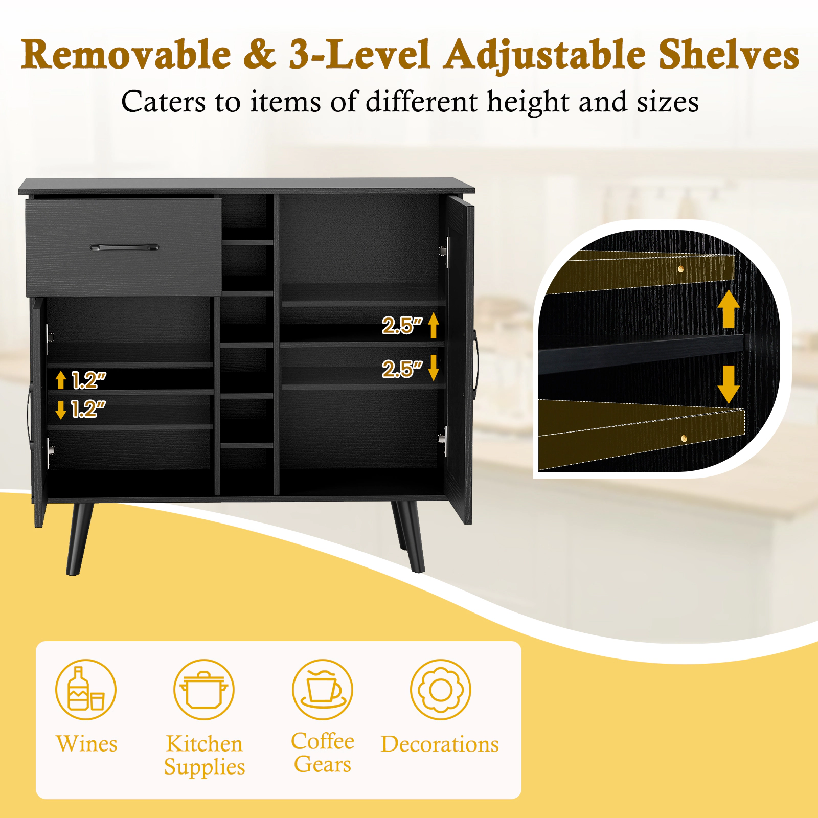 Glintex 35.5-Inch Wine Bar Buffet Cabinet with 6-Bottle Rack