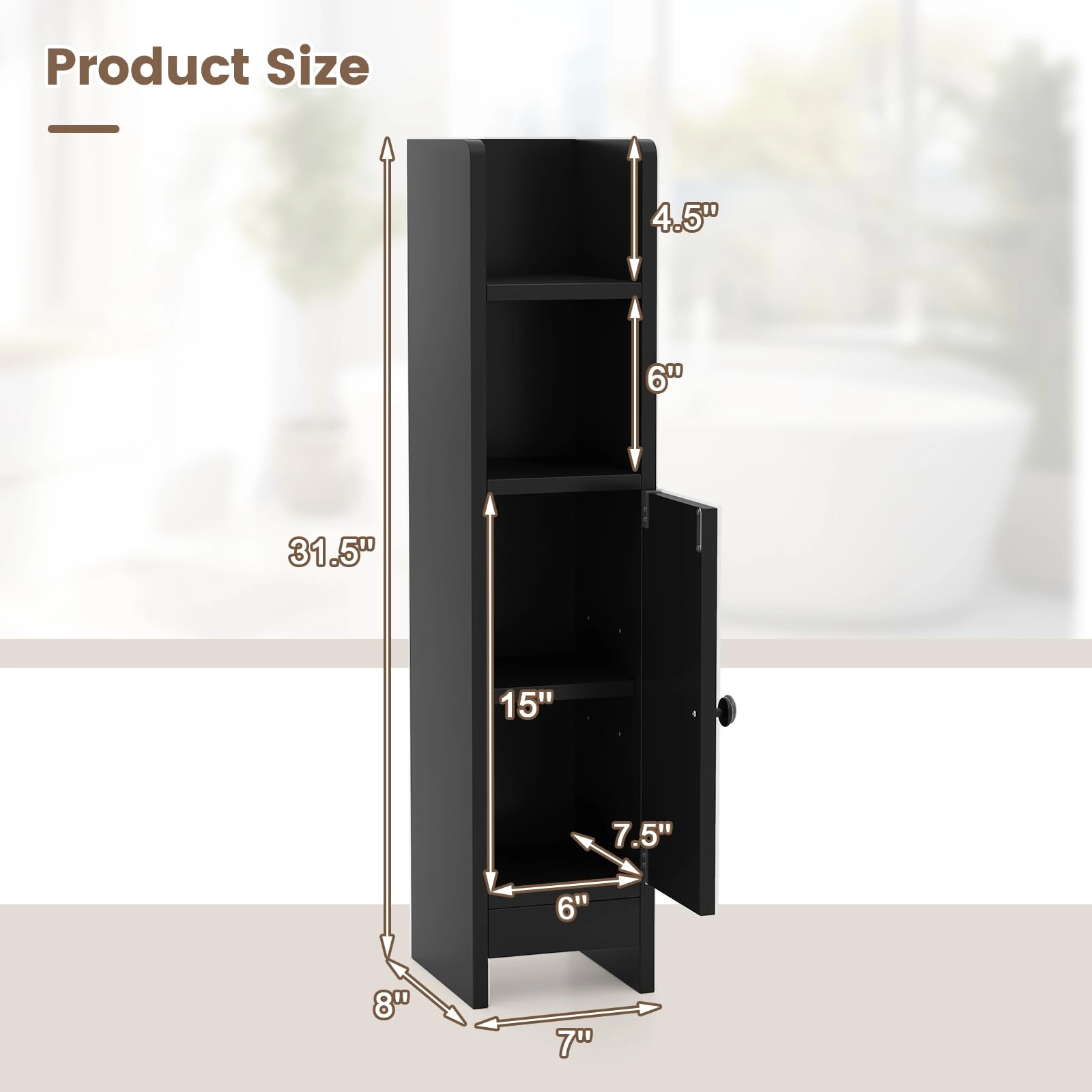 Glintex Slim Corner Bathroom Cabinet with Fall Guard Top and 3-Tier Shelf