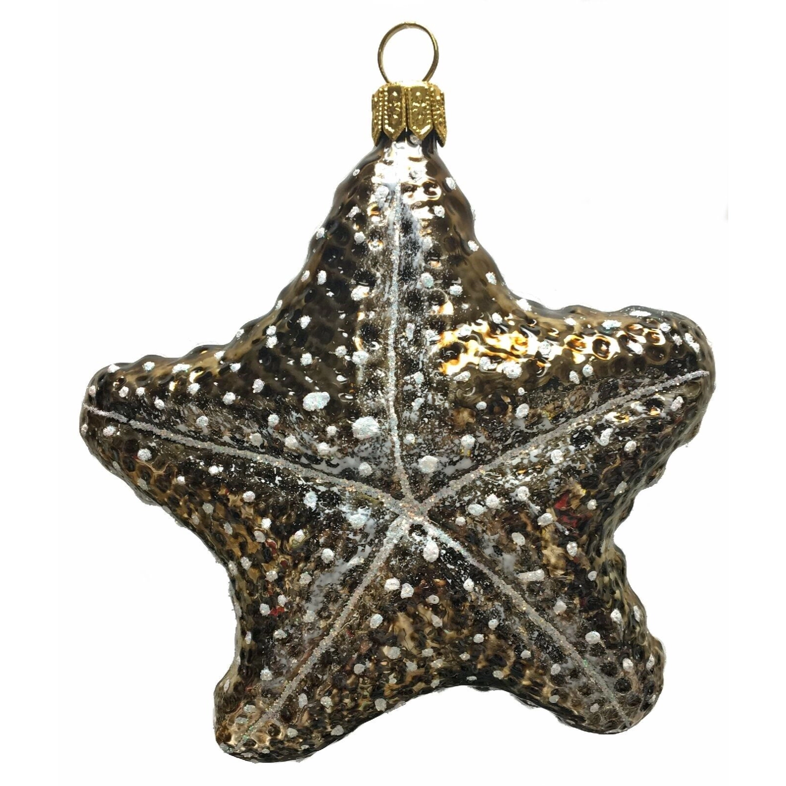 Pinnacle Peak Trading Company Brown and White Speckled Starfish Polish Glass Christmas Ornament