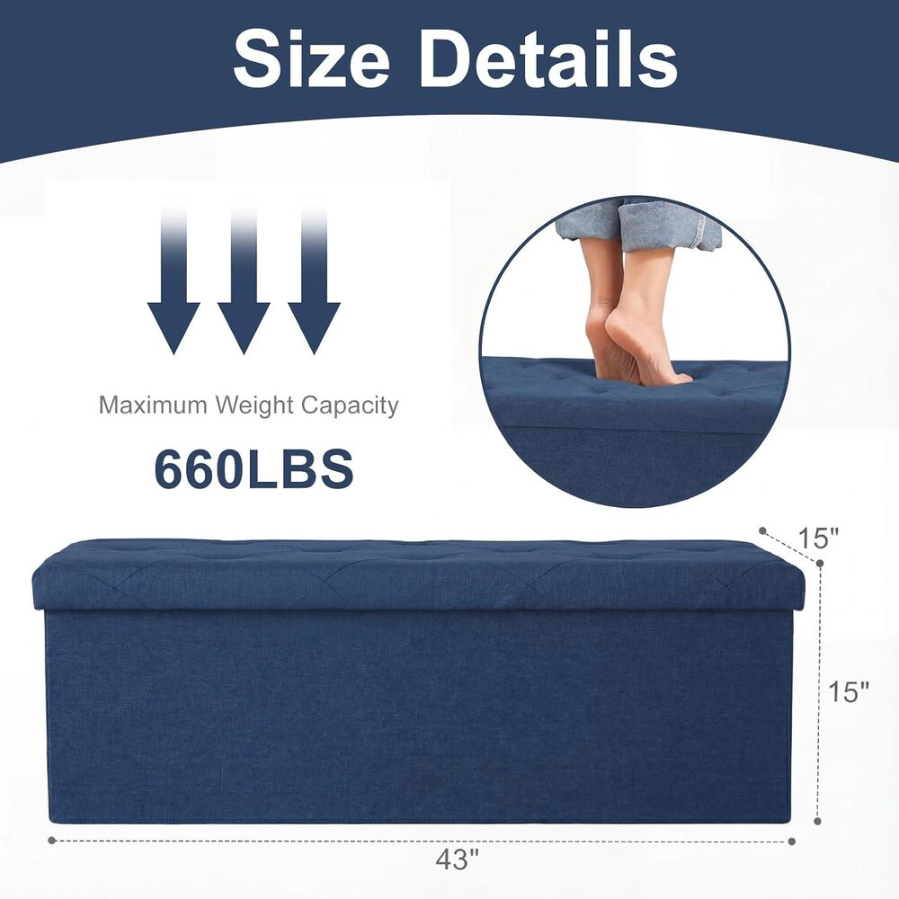 Rocky Peak Living Unisex Folding Storage Ottoman Bench 43-Inch