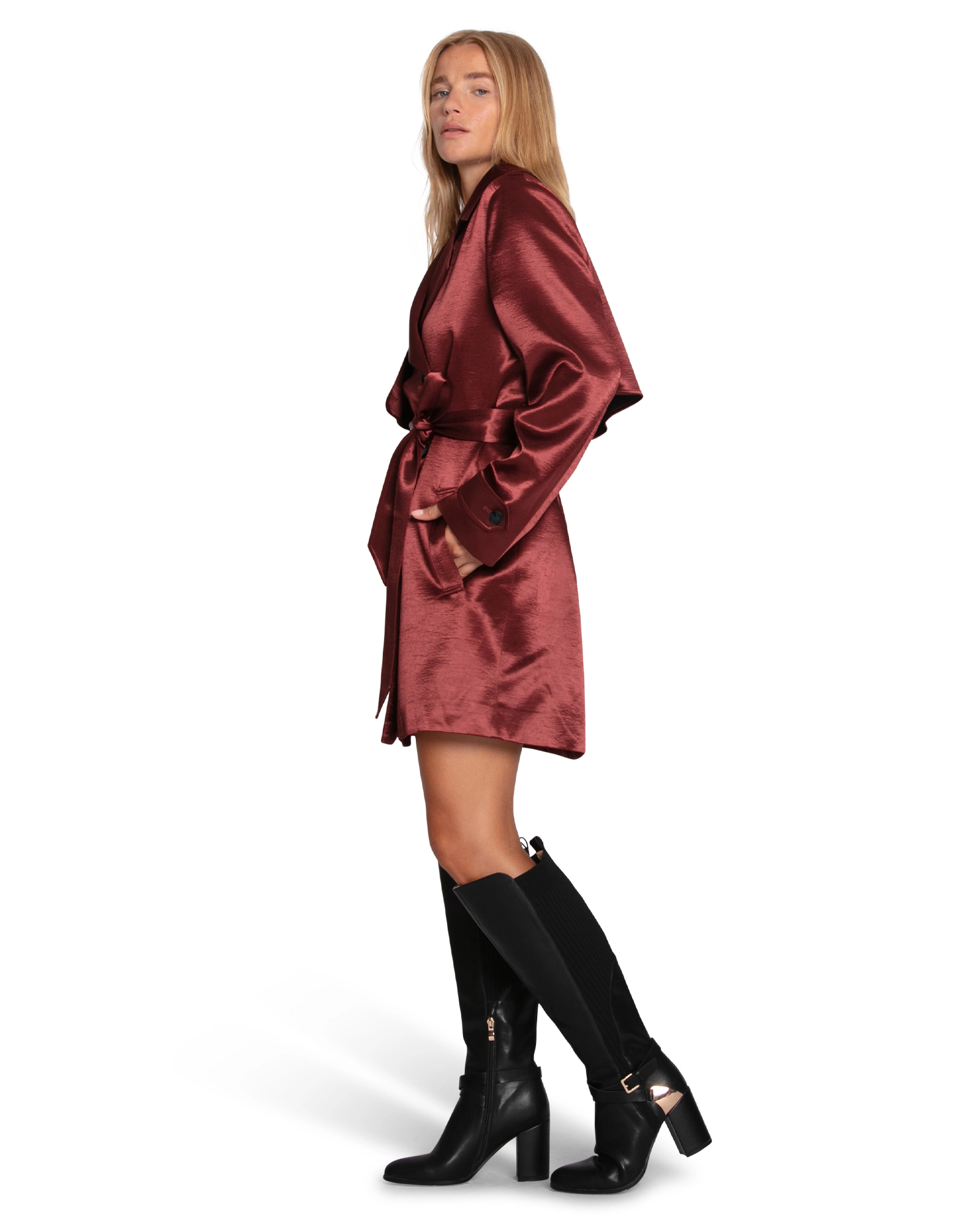 Belle & Bloom Womens Will You Stay Trench Dress