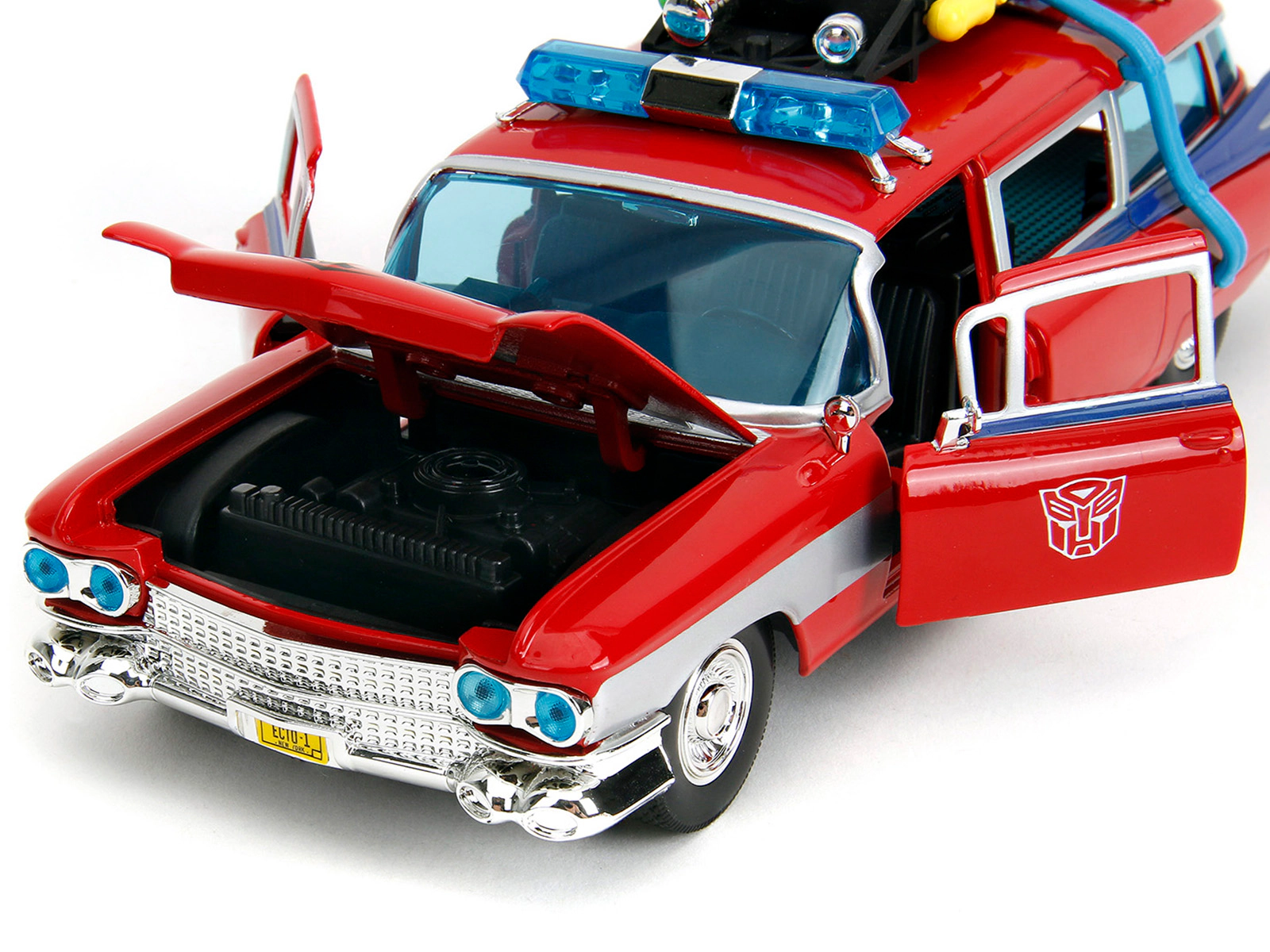 Jada 1959 Cadillac Ambulance Ecto-1 Red "Transformers" TV Series - "Ghostbusters" (1984) Movie Crossover