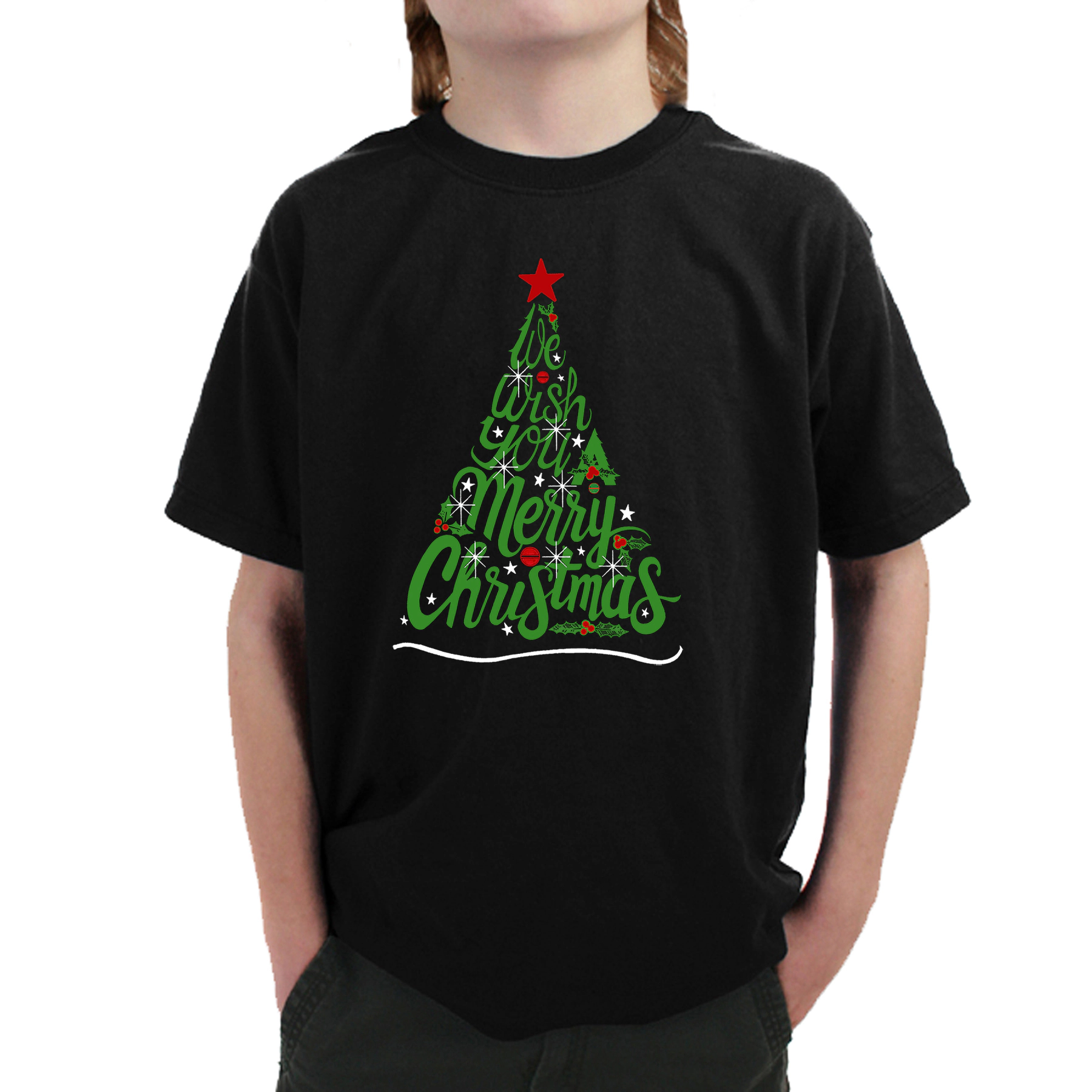 LA Pop Art Boy's Word T-Shirt - We Wish You A Merry Christmas