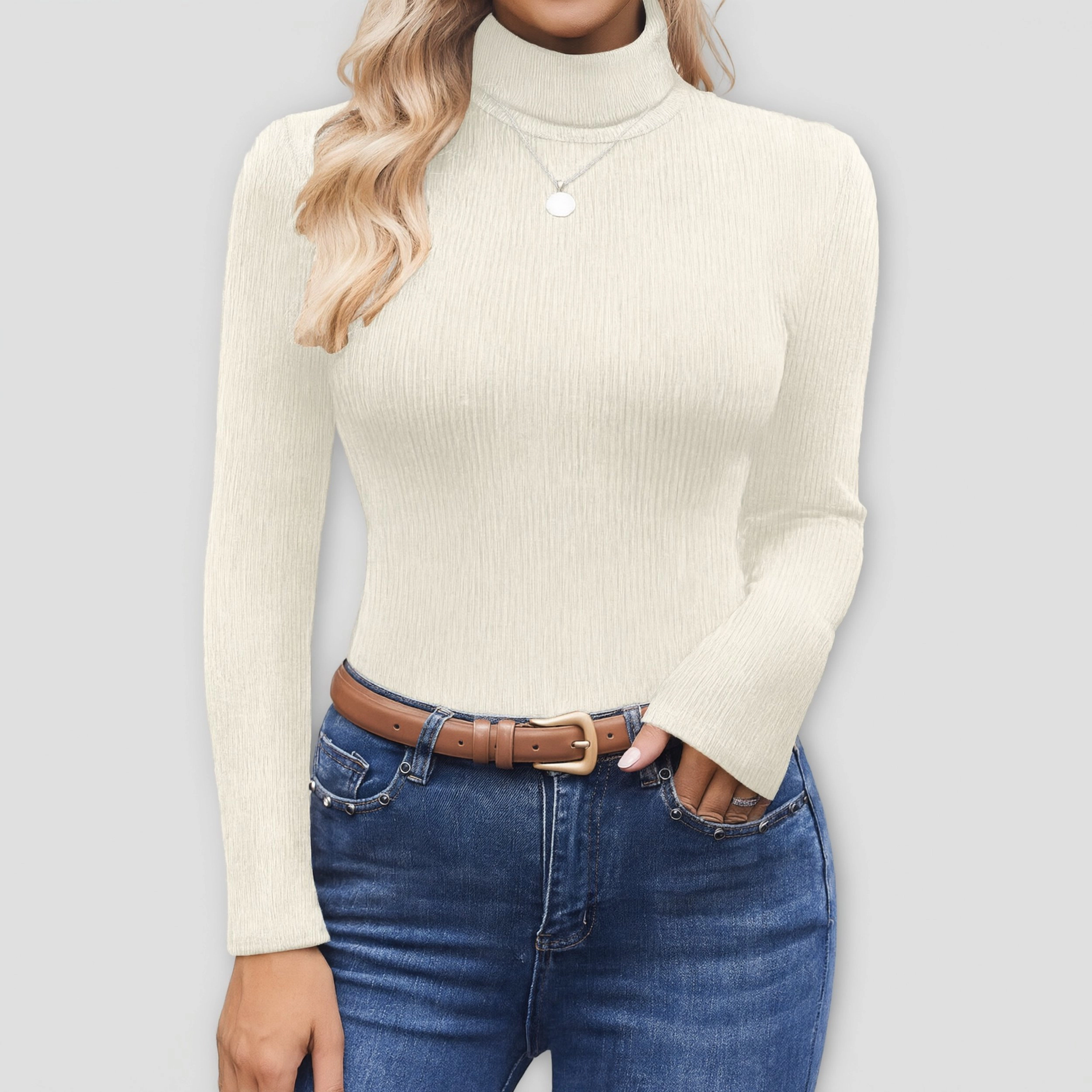 Ekouaer Womens Turtleneck Shirts Ribbed Sweater Long Sleeve Tops Midweight Thermal Underwear Blouse