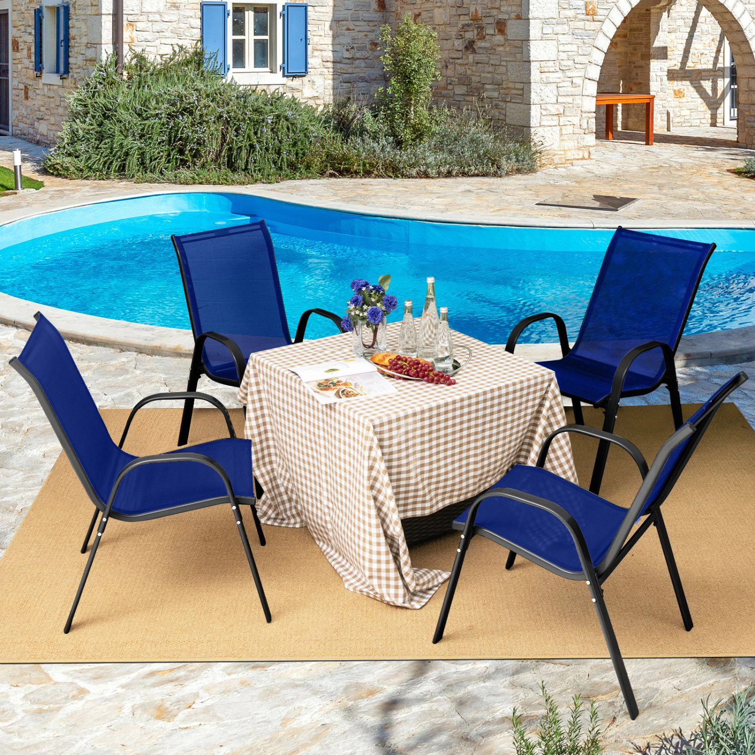 SlickBlue 4 Pack Patio Chairs with Breathable Fabric Seat