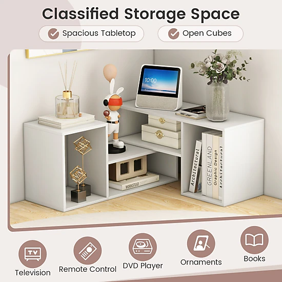 SUGIFT White Expandable TV Stand for TVs up to 55 in, 2-Piece Media Console