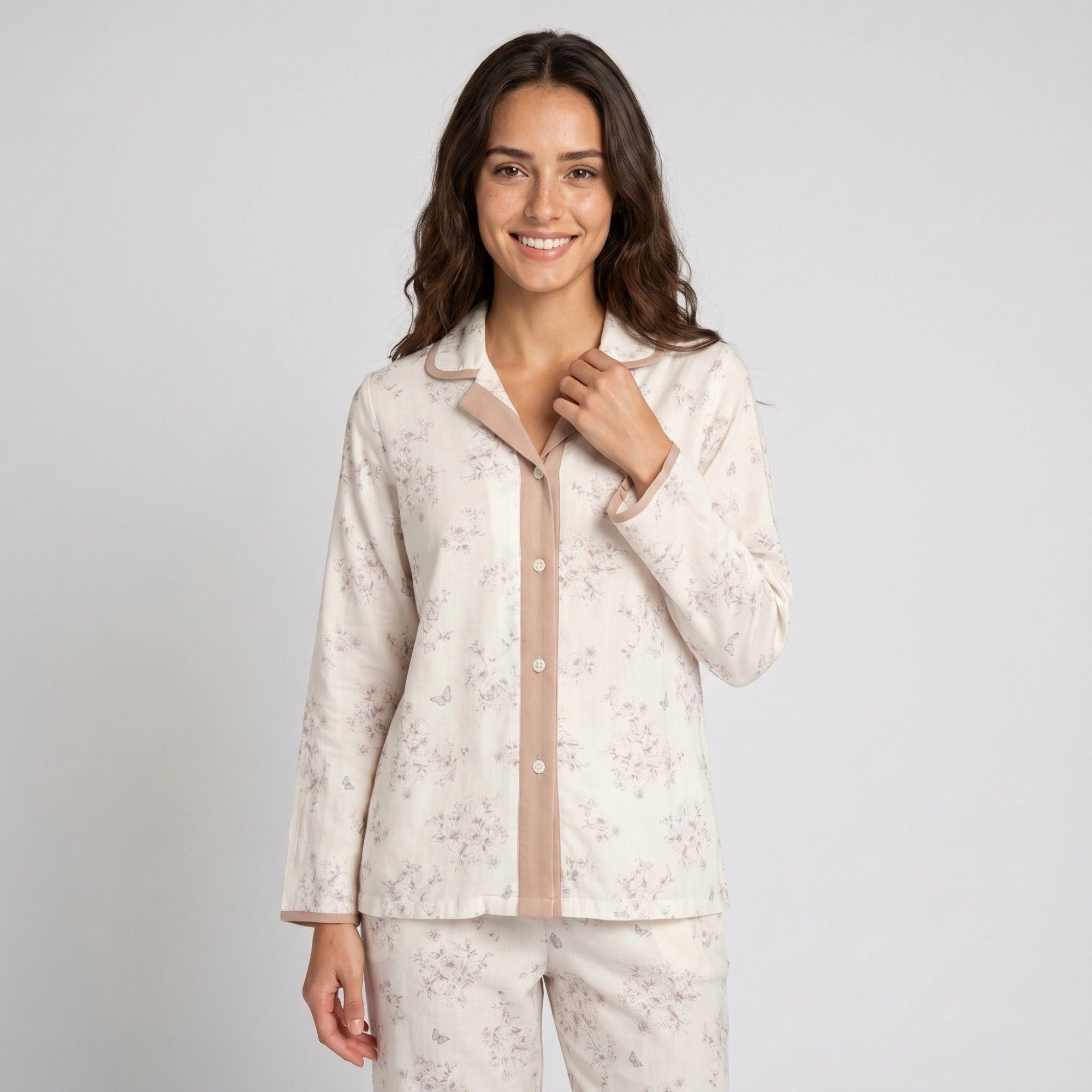 Anna-Kaci Women's 2-Piece Pajama Set Long Sleeve Button Front Shirt and Matching Pants with Floral Butterfly Print