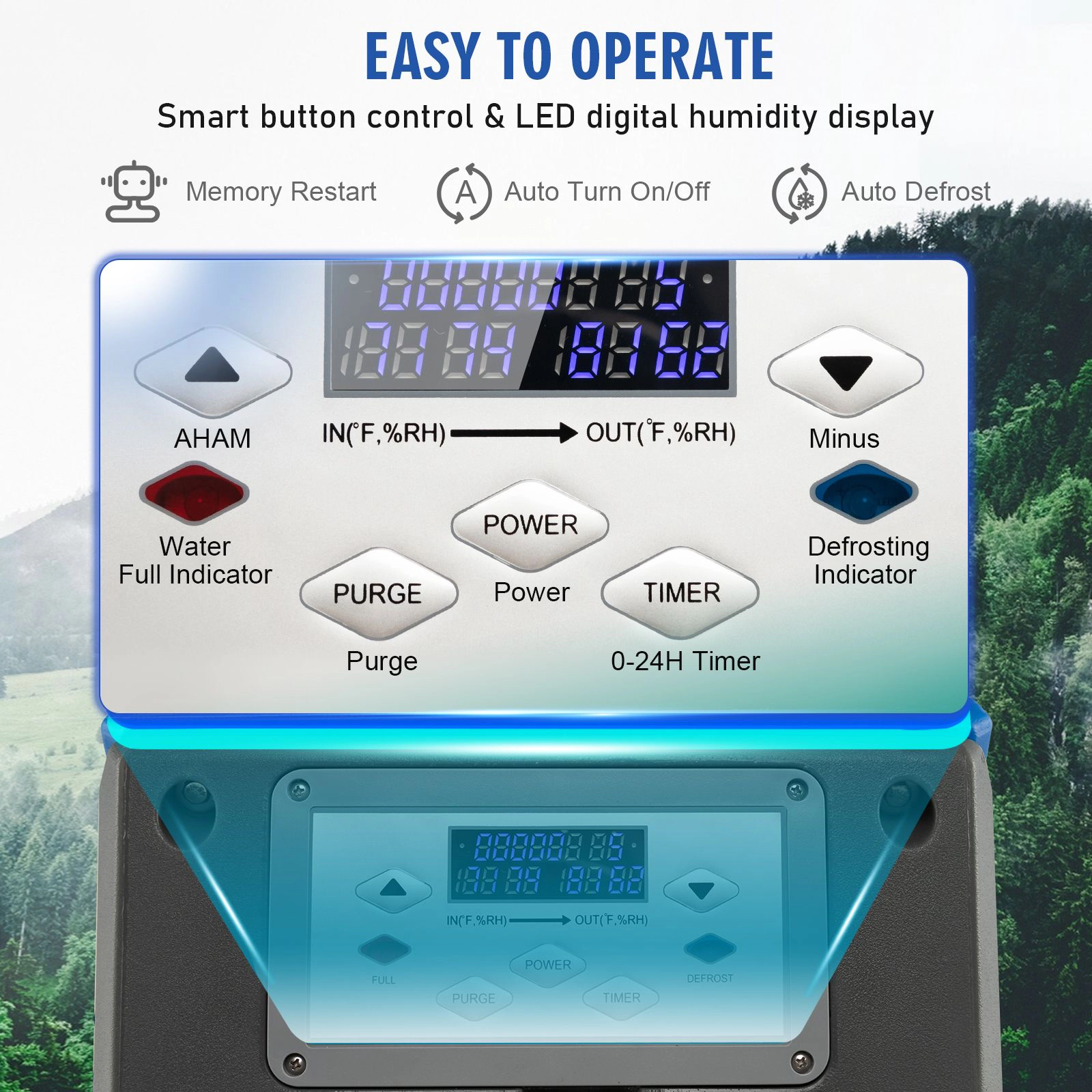 SlickBlue 180 Pint Large Space Dehumidifier with LED Display, Wheels and Carry Handles