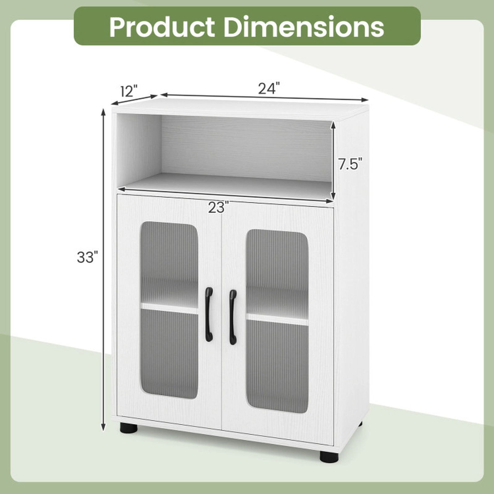 SUGIFT Freestanding 2-Door Removable Shelf Wooden Bathroom Floor Cabinet 24-in x 12-in x 33-in 155-lb Capacity White