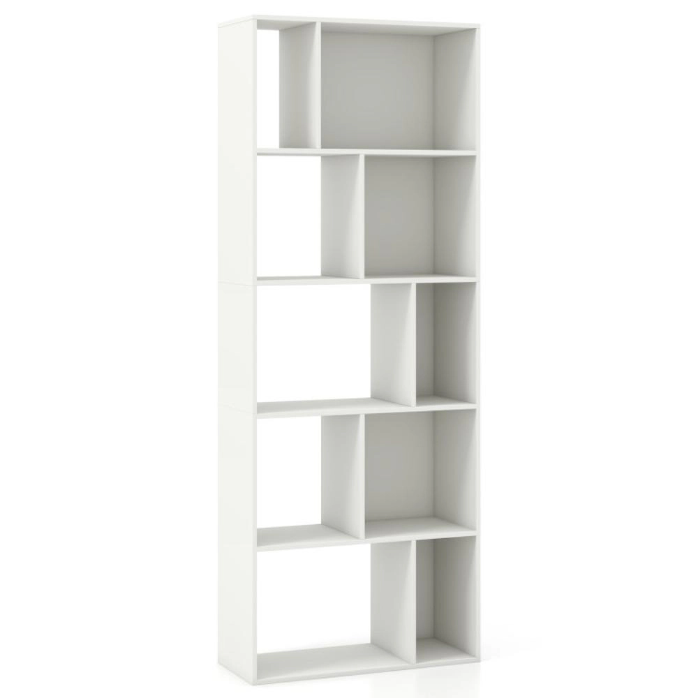 Hivvago 63 Inch 5-Tier Geometric 10-Cube Bookshelf Tall Bookcase-White