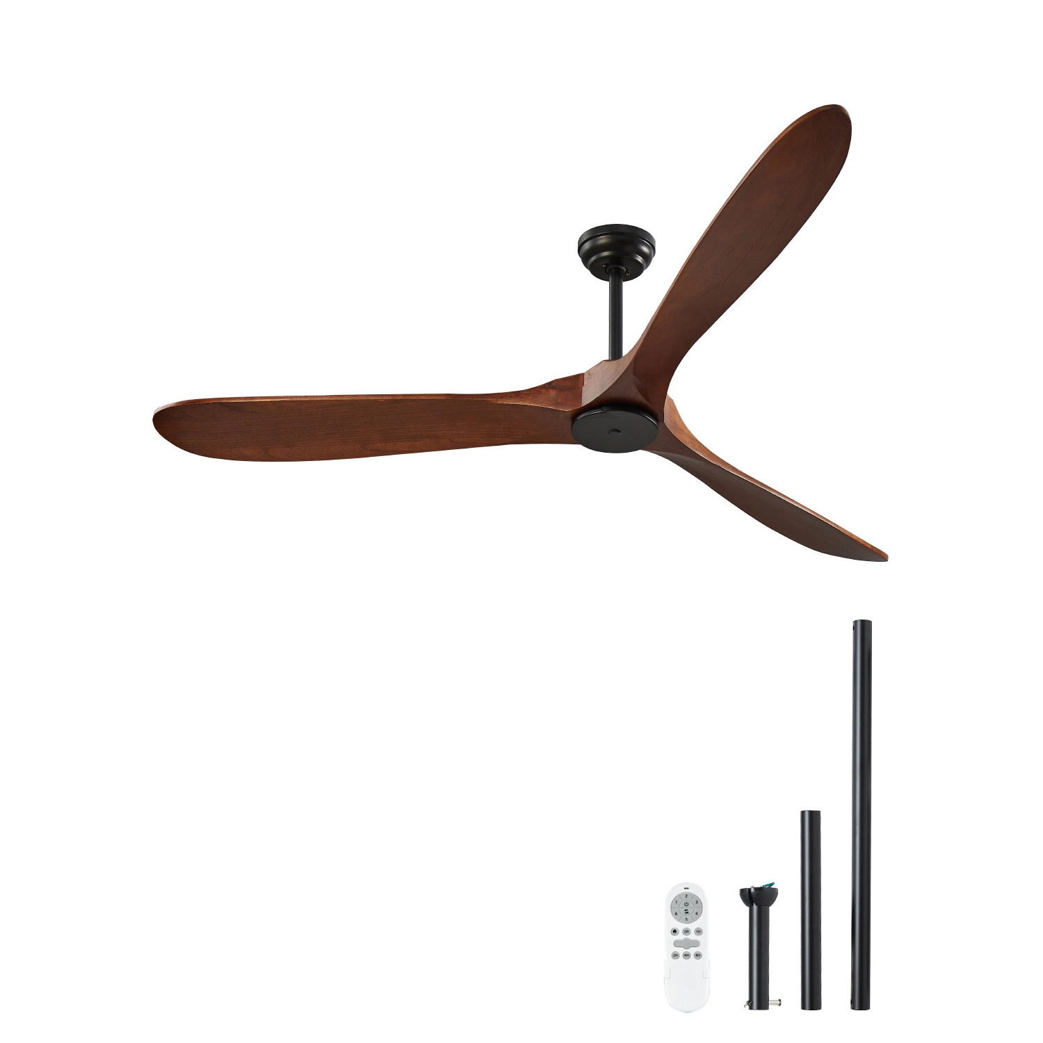 HONGGE 72 Inch Ceiling Fan without Light 6-Speed Remote Control 3-Wood-Blade Reversible DC Motor Modern Low Profile