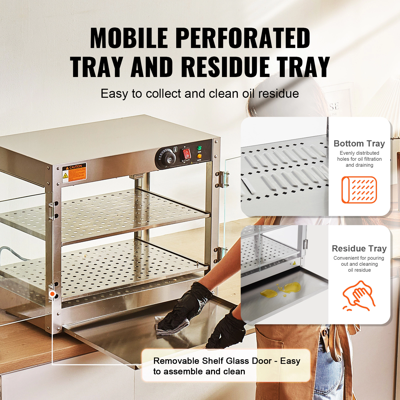 HONGGE Commercial Food Warmer Display 800W Food Display Warmer with Light to Enhance Food Display 86℉~185℉ Temperature