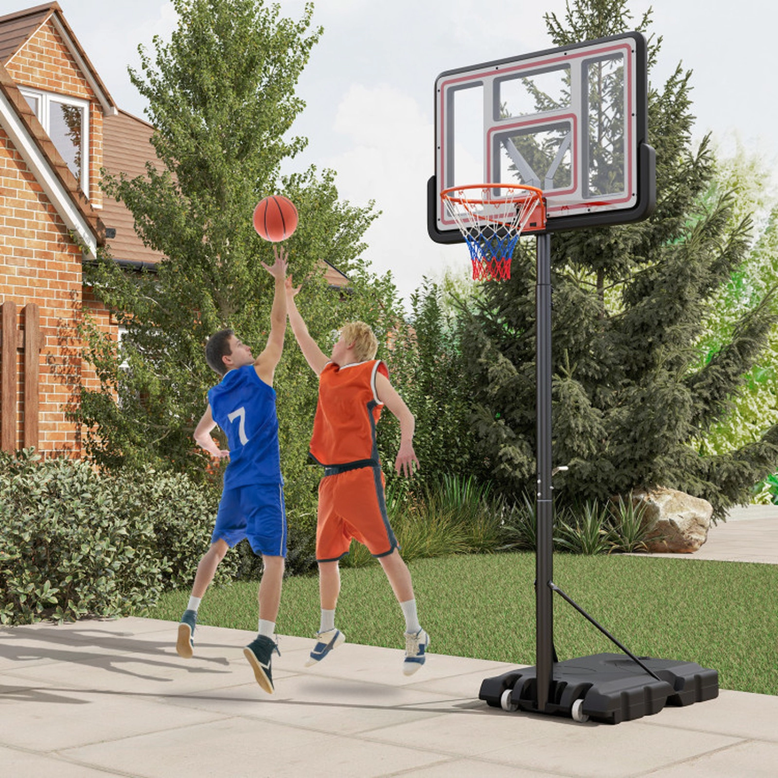 SUGIFT 7.4-ft to 10-ft Crank Adjustable Portable Basketball Hoop with 44-in PC Backboard and Net