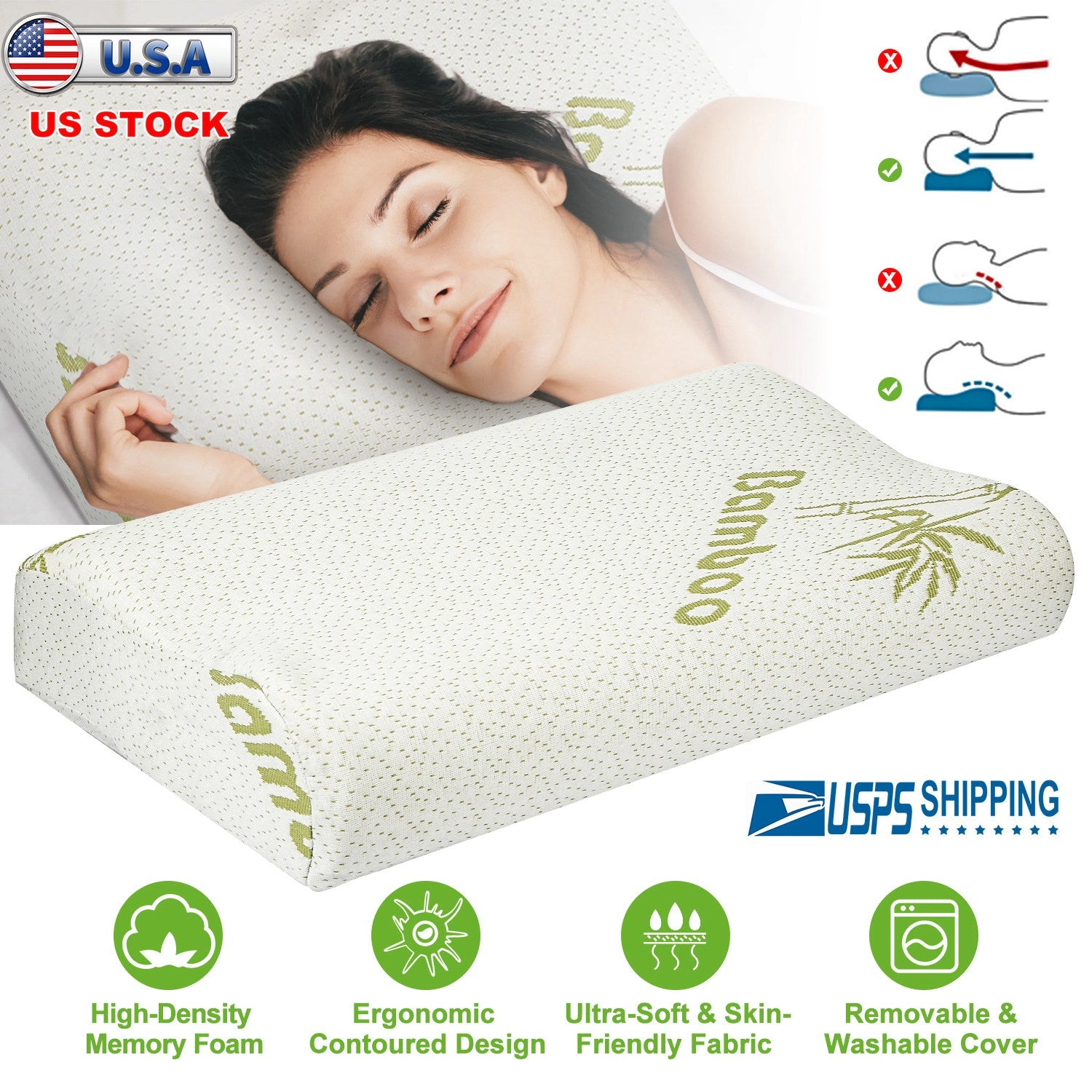 GBruno Contoured Memory Foam Cervical Support Pillow