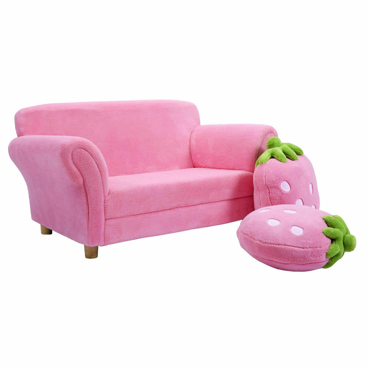 SUGIFT Kids Strawberry Armrest Sofa Chair with Storage Arms 132-lb Capacity Ages 3-7 Pink with 2 Strawberry Pillows