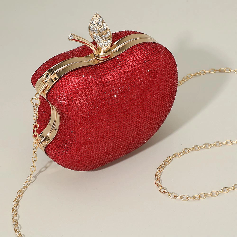 FASHNZFAB Crystal Rhinestone Embellished Apple Evening Clutch Shoulder Bag