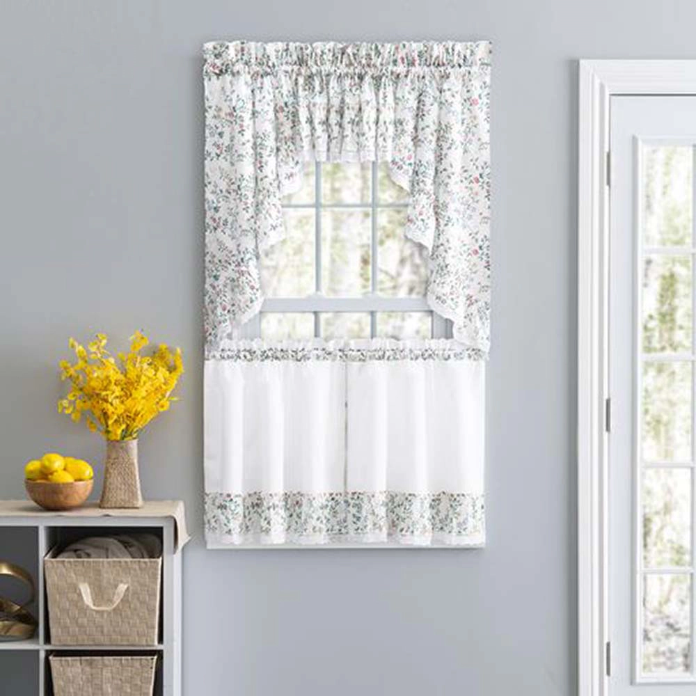 Ellis Country Floral Small Scale 1.5 Rod Pocket Floral Pattern with Ruffle Lace Edge Tier