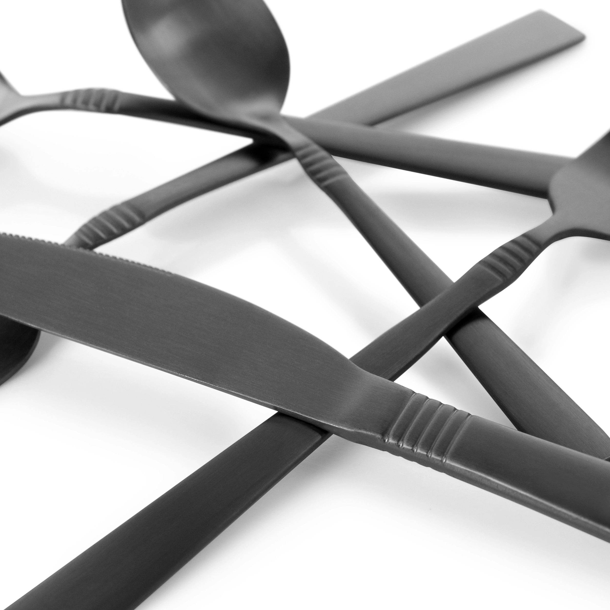 MegaChef Cravat 20 Piece Flatware Utensil Set, Stainless Steel Silverware Metal Service for 4 in Matte Black