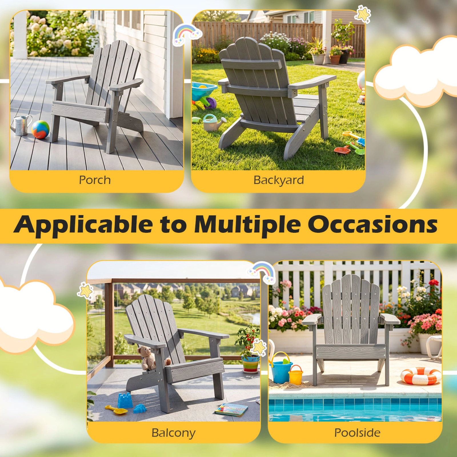 SUGIFT Tilted High Backrest All-Weather Outdoor Kids Adirondack Chair