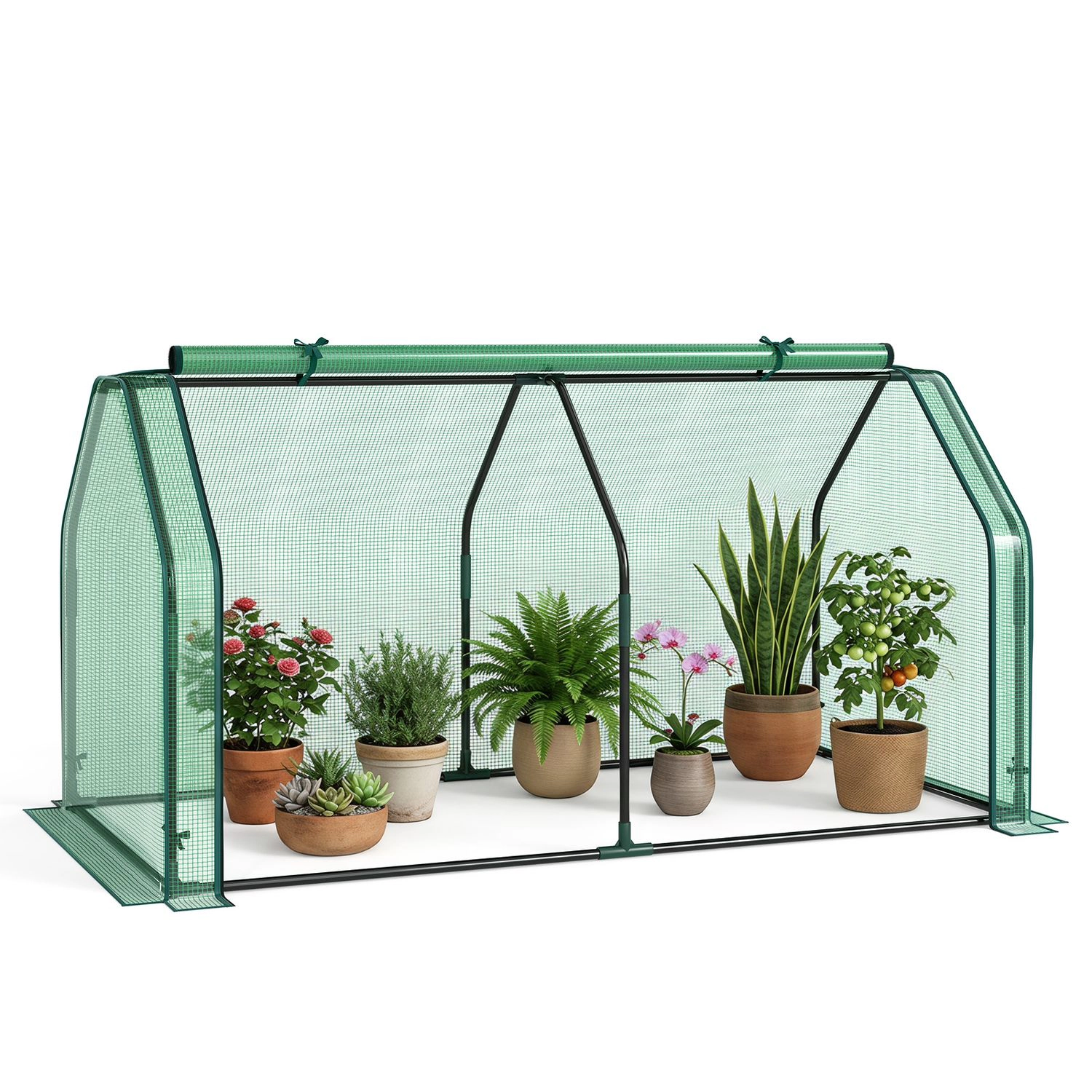 LJG Portable Mini Greenhouse Small Garden with PE Cover and Zippered Roll-up Door for Vegetables