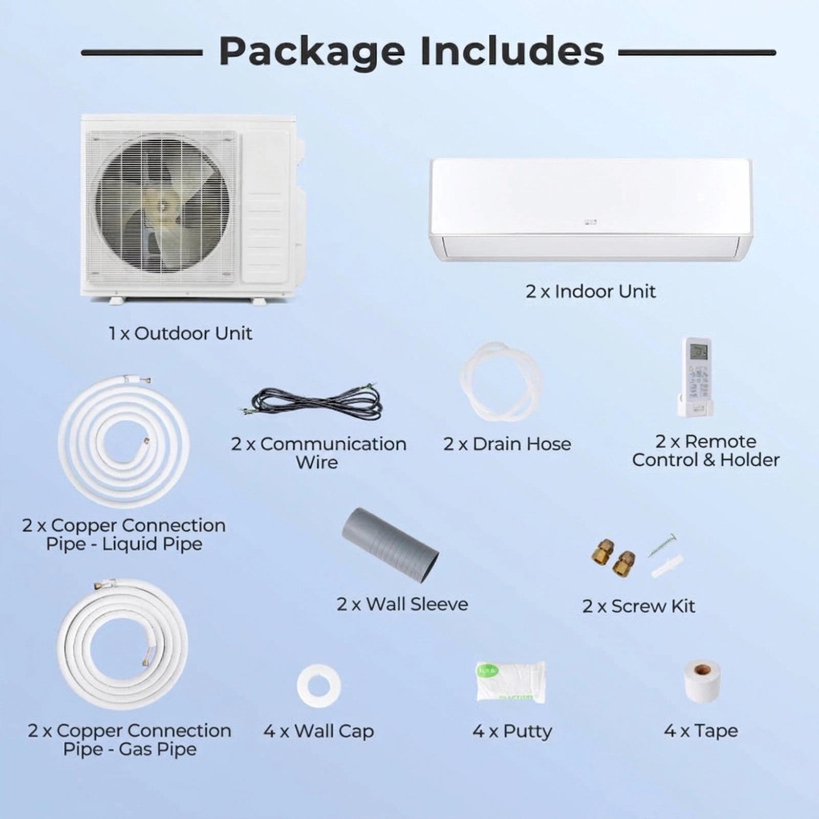 SUGIFT 35000-BTU 2-Zone 22.5-SEER2 208-230V Inverter Ductless Mini Split Heat Pump with Two 1500-sq ft Heads