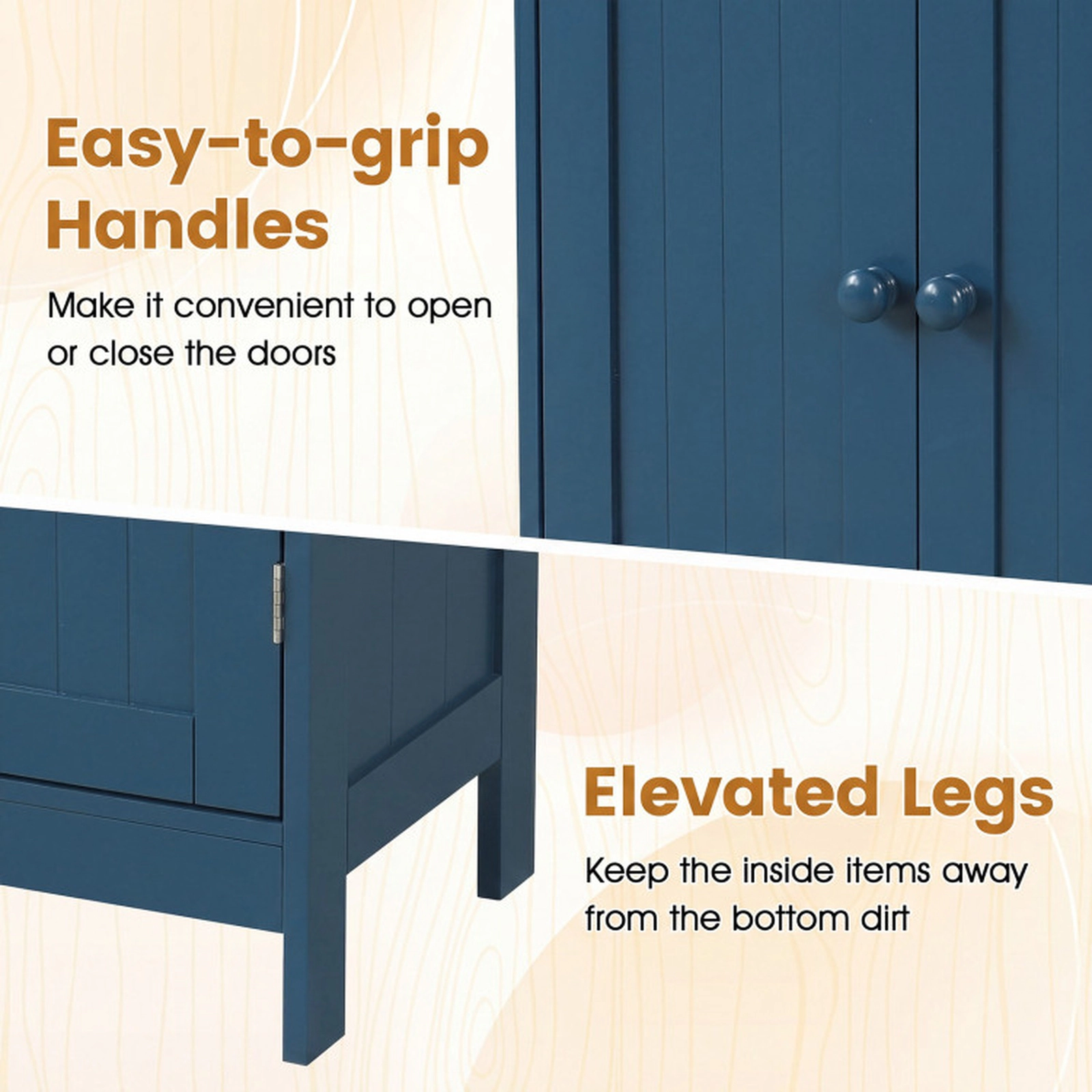 SUGIFT 2-Door Freestanding Fluted Wooden Bathroom Floor Cabinet 24-in x 14-in x 34.5-in 176-lb Top Capacity Blue