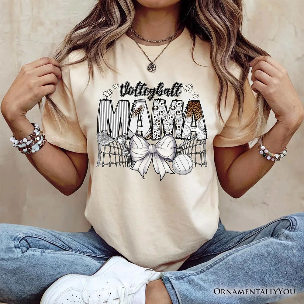 OrnamentallyYou Womens Volleyball Mama Coquette Bow T-Shirt