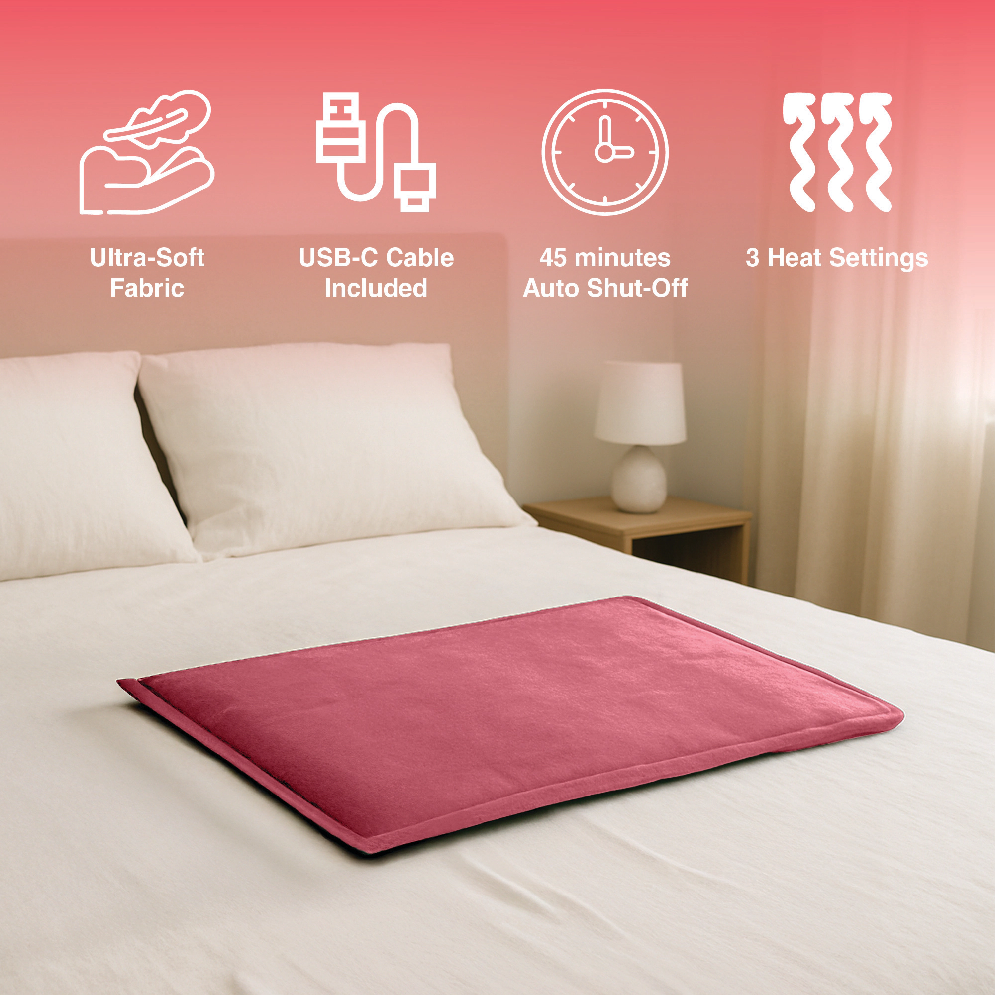 Pursonic Unisex Extra Large Soft Microplush Heating Pad Comfort Bundle with Electric Therapy Pads Set