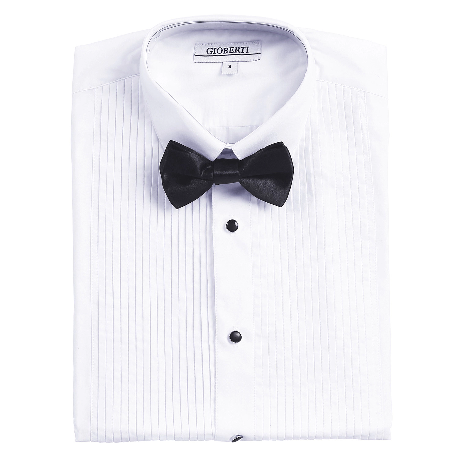 Gioberti Boy's White Tuxedo Dress Shirt, with Bow Tie and Metal Studs