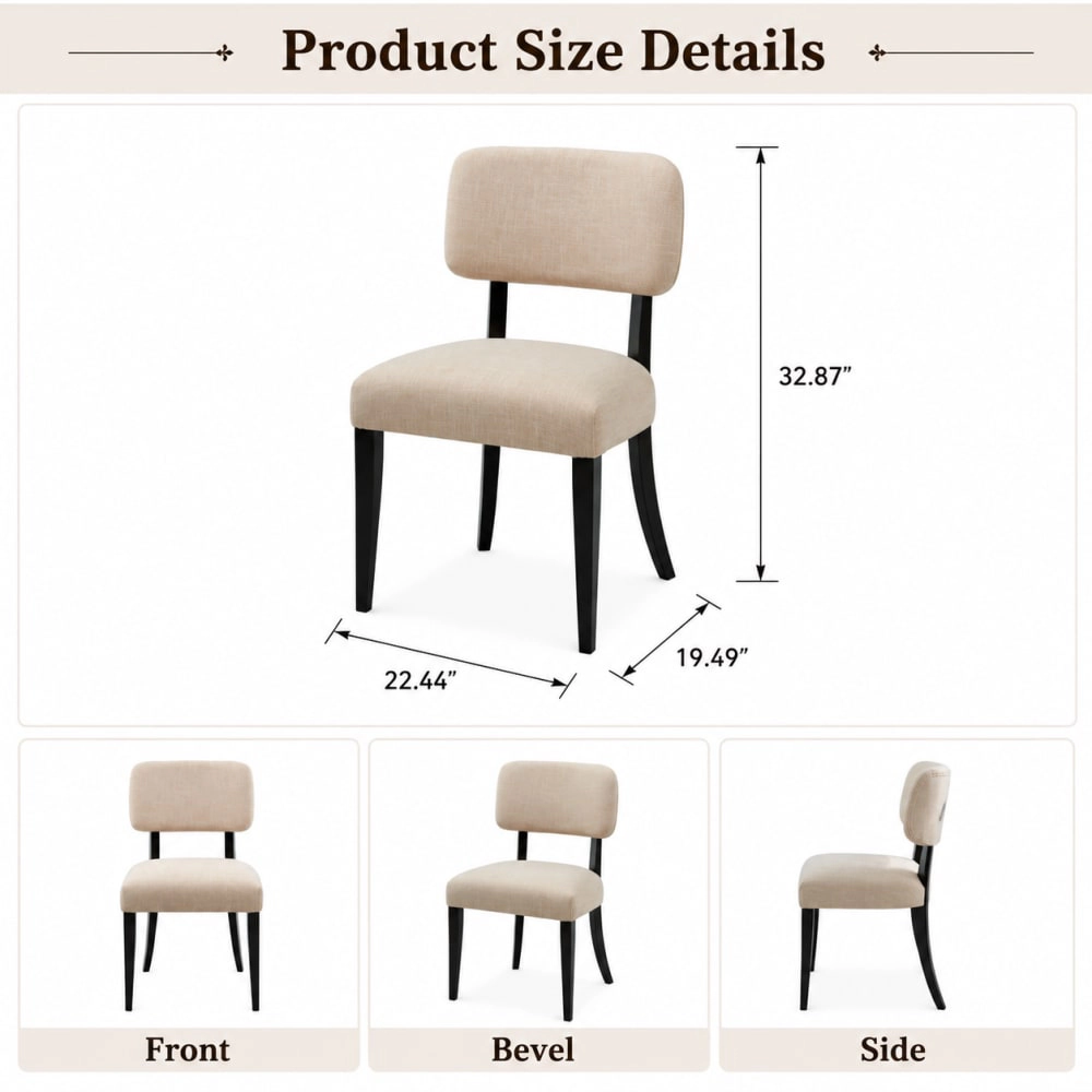 GOODSILO Compact Upholstered Dining Chair Solid Rubber Wood Frame