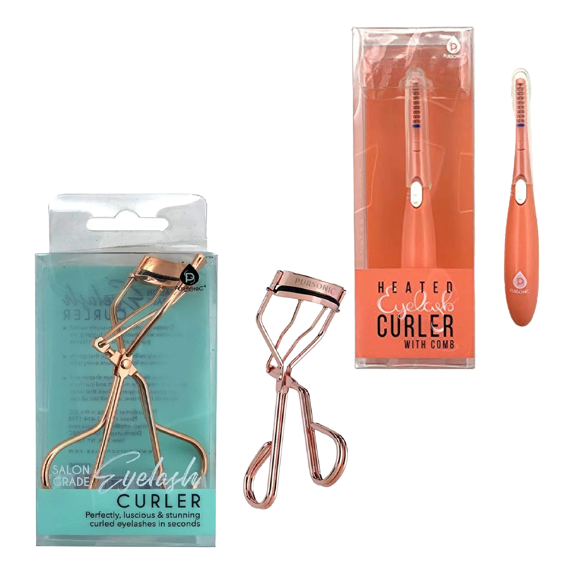 Pursonic Women's Salon Grade Eyelash Curler & Heated Eyelash Curler With Comb Bundle