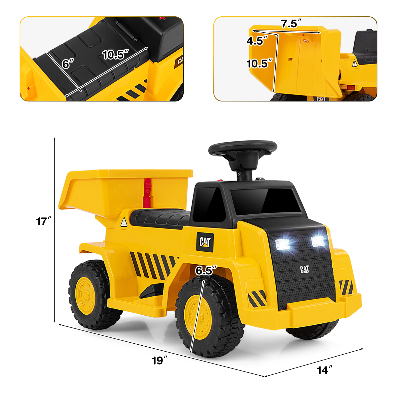 Hivvago 6V Electric Licensed Caterpillar Construction Vehicle with One-Button Start-Yellow