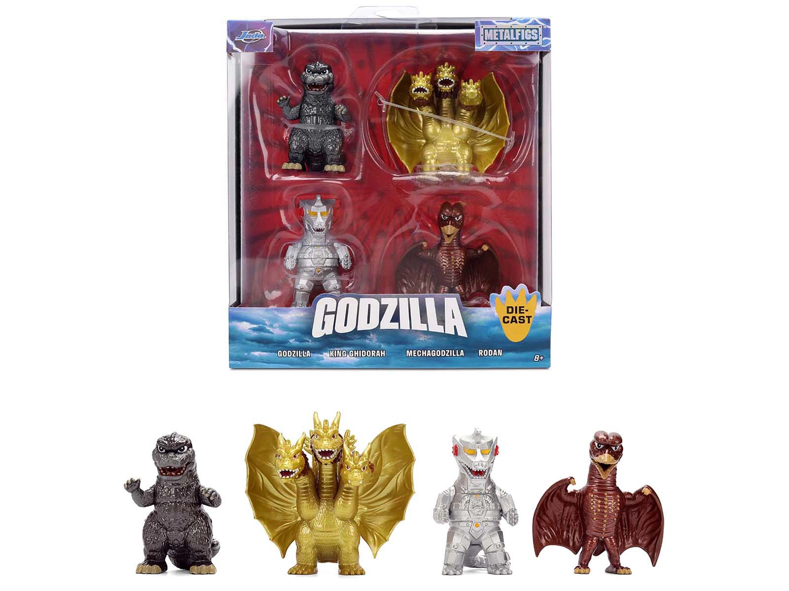 Jada Set of 4 Diecast Figures "Godzilla" Franchise "Metalfigs" Series by Jada
