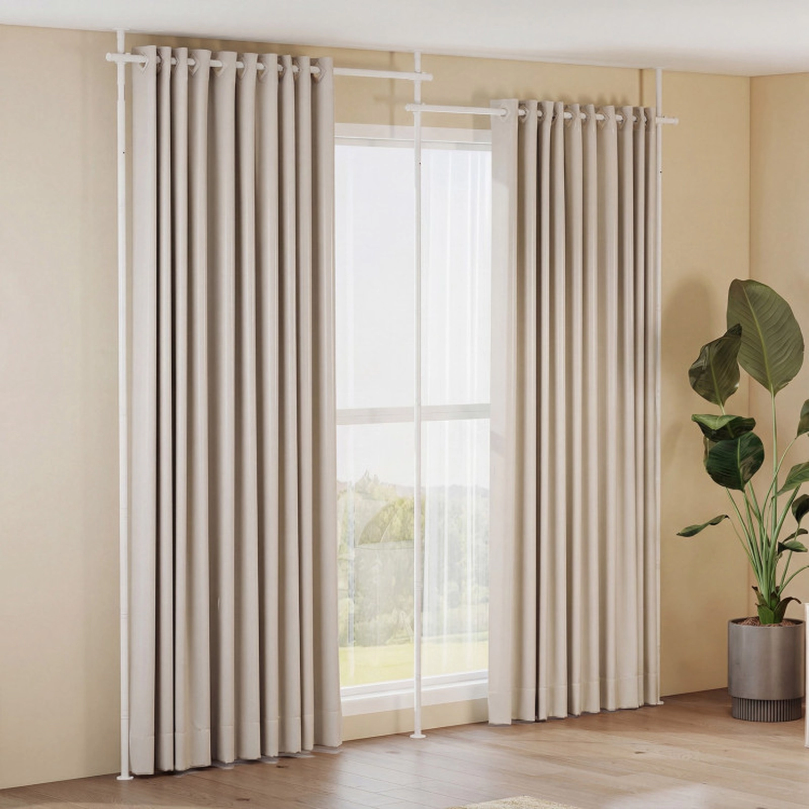 SUGIFT Drill-Free Spring Lock 9-Level Tension Room Divider Curtain Rod 28-in to 142-in 4-ft to 10-ft Tall White