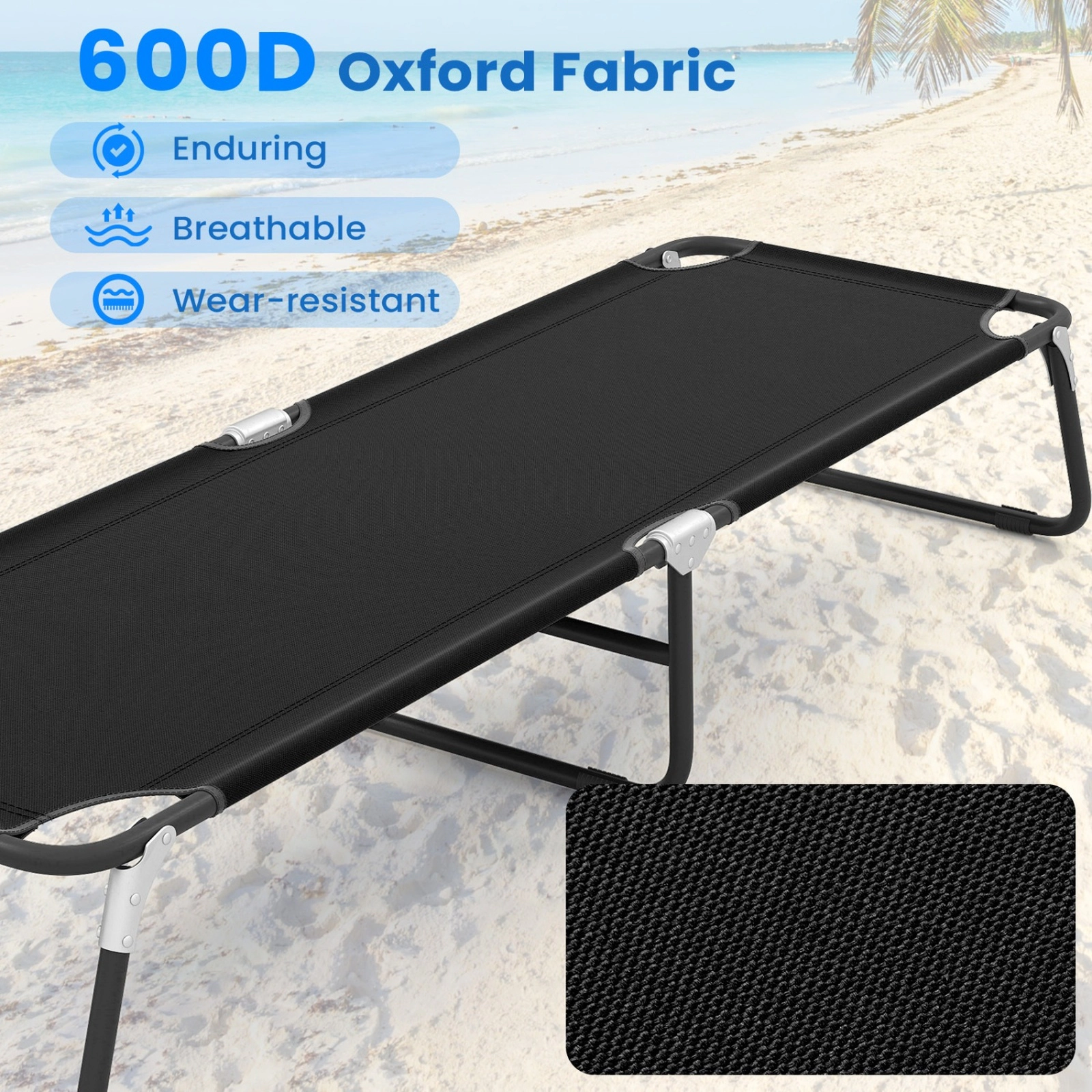 SUGIFT Outdoor Folding Camping Bed Portable Cot 600D Oxford Cloth Iron Frame 330-lb Capacity 75 x 22 x 12-in Black