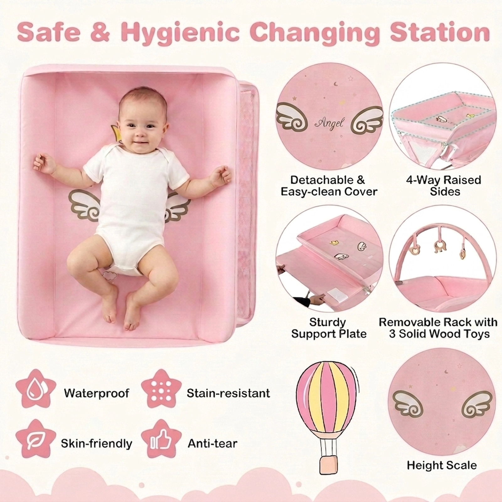 SUGIFT Foldable Portable Baby Changing Table with Storage and Toy Bar