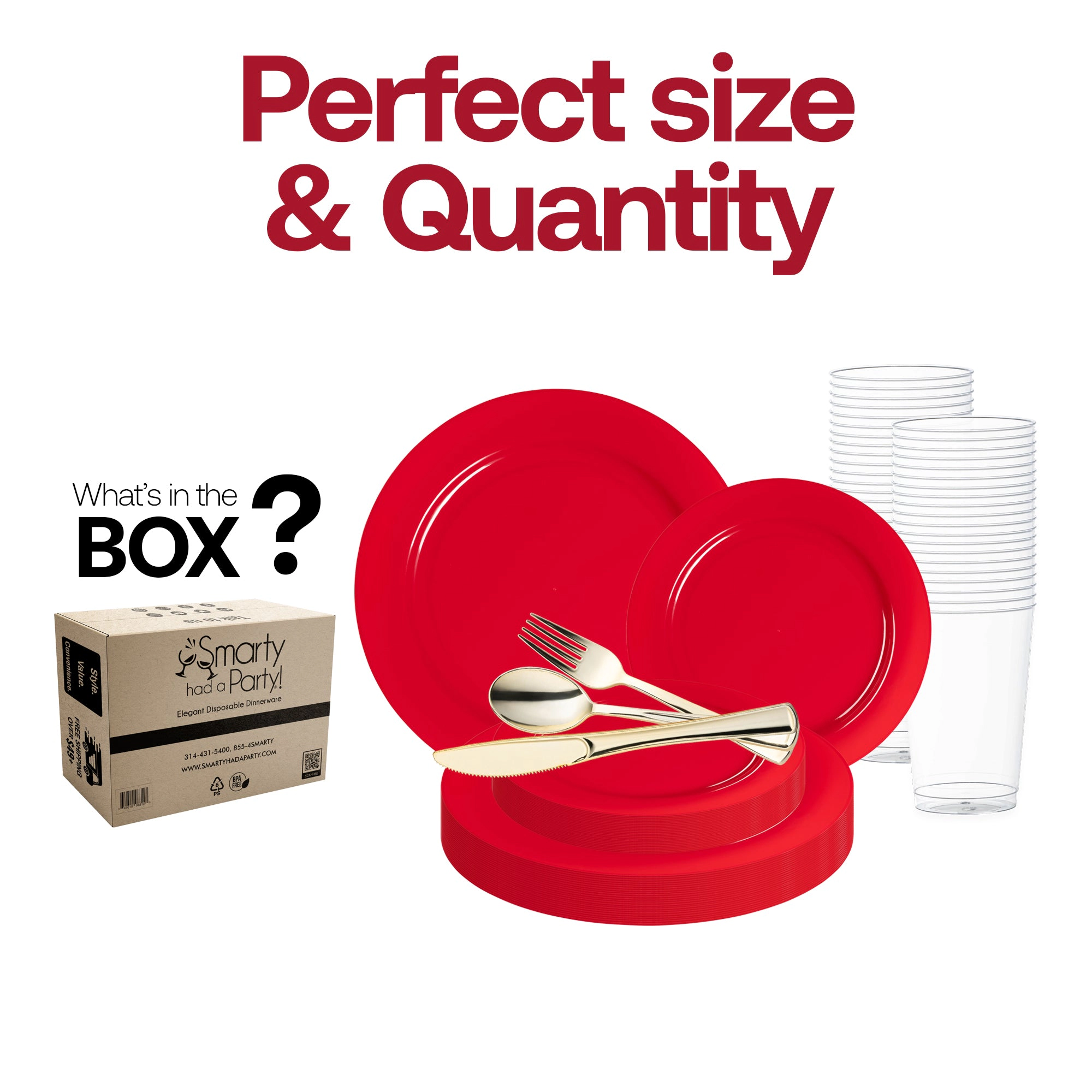Smarty Had A Party Solid Red Holiday Round Disposable Plastic Wedding Value Set